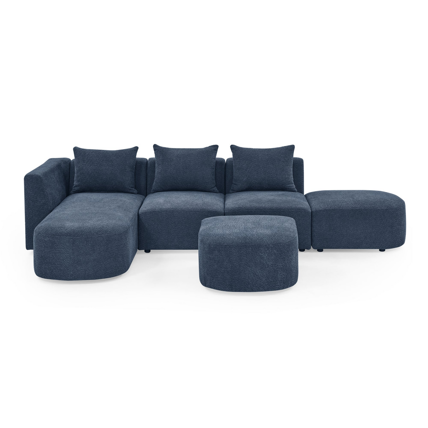 Sofa & Chair sets | L Shape Sectional Sofa including Two Single Seats, Left Side Chaise and Two Ottomans, Modular Sofa, DIY Combination, Loop Yarn Fabric, Navy | casafoyer.myshopify.com