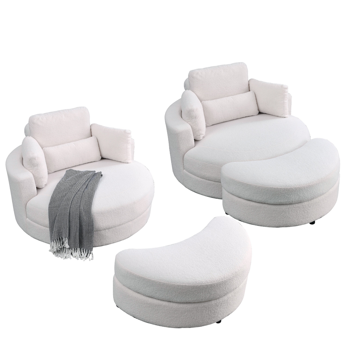 Sofa & Chair sets | Swivel Accent Barrel Modern Sofa Lounge Club Big Round Chair with Storage Ottoman Linen Fabric for Living Room Hotel with Pillows,Teddy White 3pcs(IVORY) | casafoyer.myshopify.com