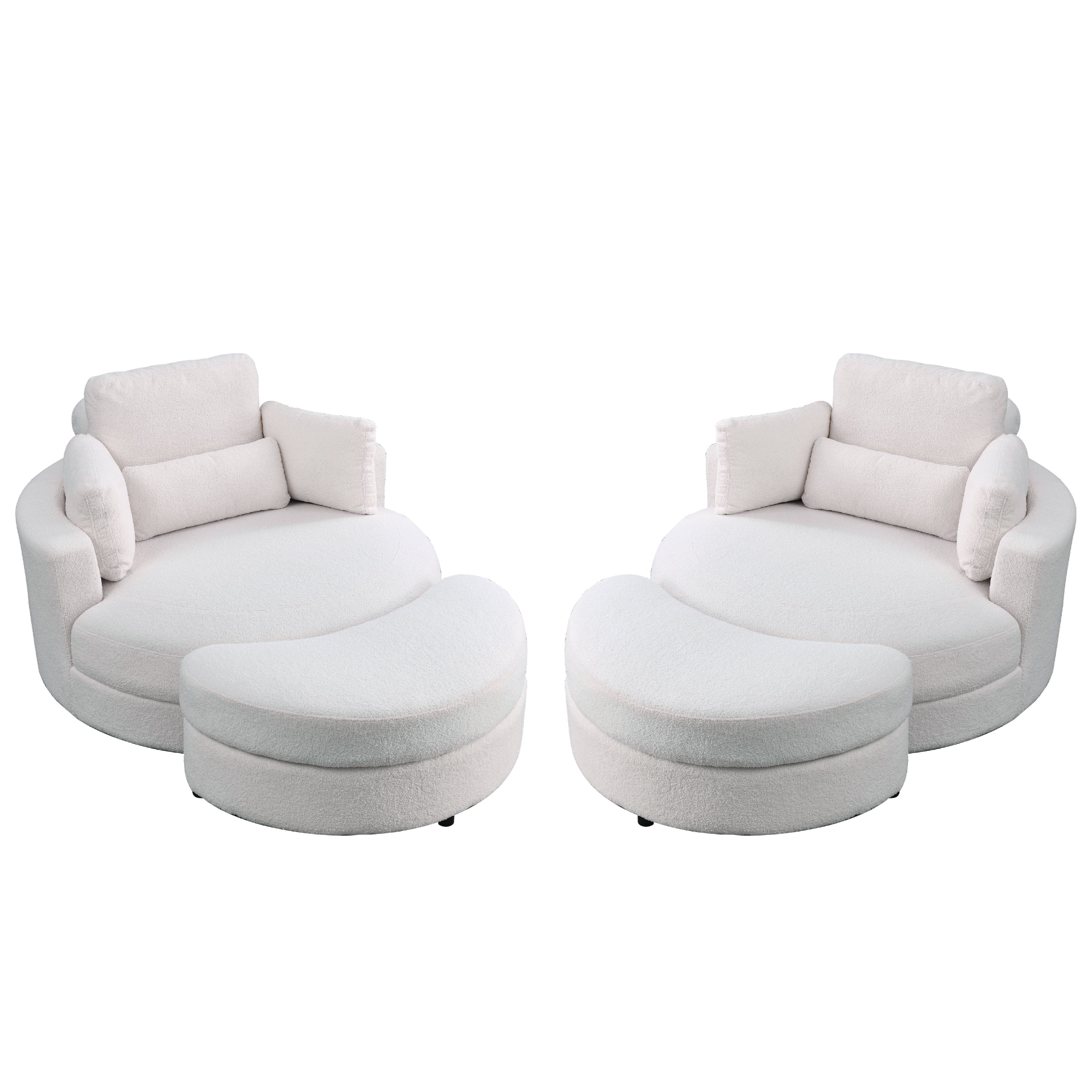 Sofa & Chair sets | Swivel Accent Barrel Modern Sofa Lounge Club Big Round Chair with Storage Ottoman TEDDY Fabric for Living Room Hotel with Pillows. *2PCS,Teddy White (Ivory) | casafoyer.myshopify.com