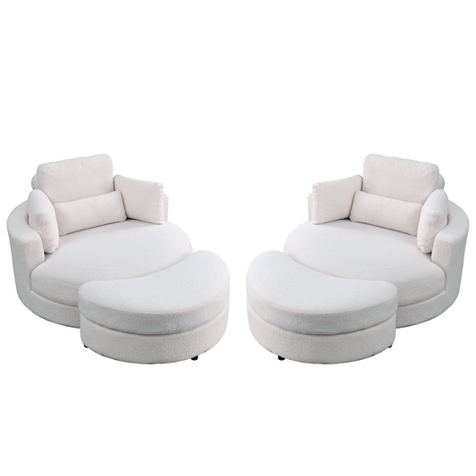 Sofa & Chair sets | Swivel Accent Barrel Modern Sofa Lounge Club Big Round Chair with Storage Ottoman TEDDY Fabric for Living Room Hotel with Pillows. *2PCS,Teddy White (Ivory) | casafoyer.myshopify.com