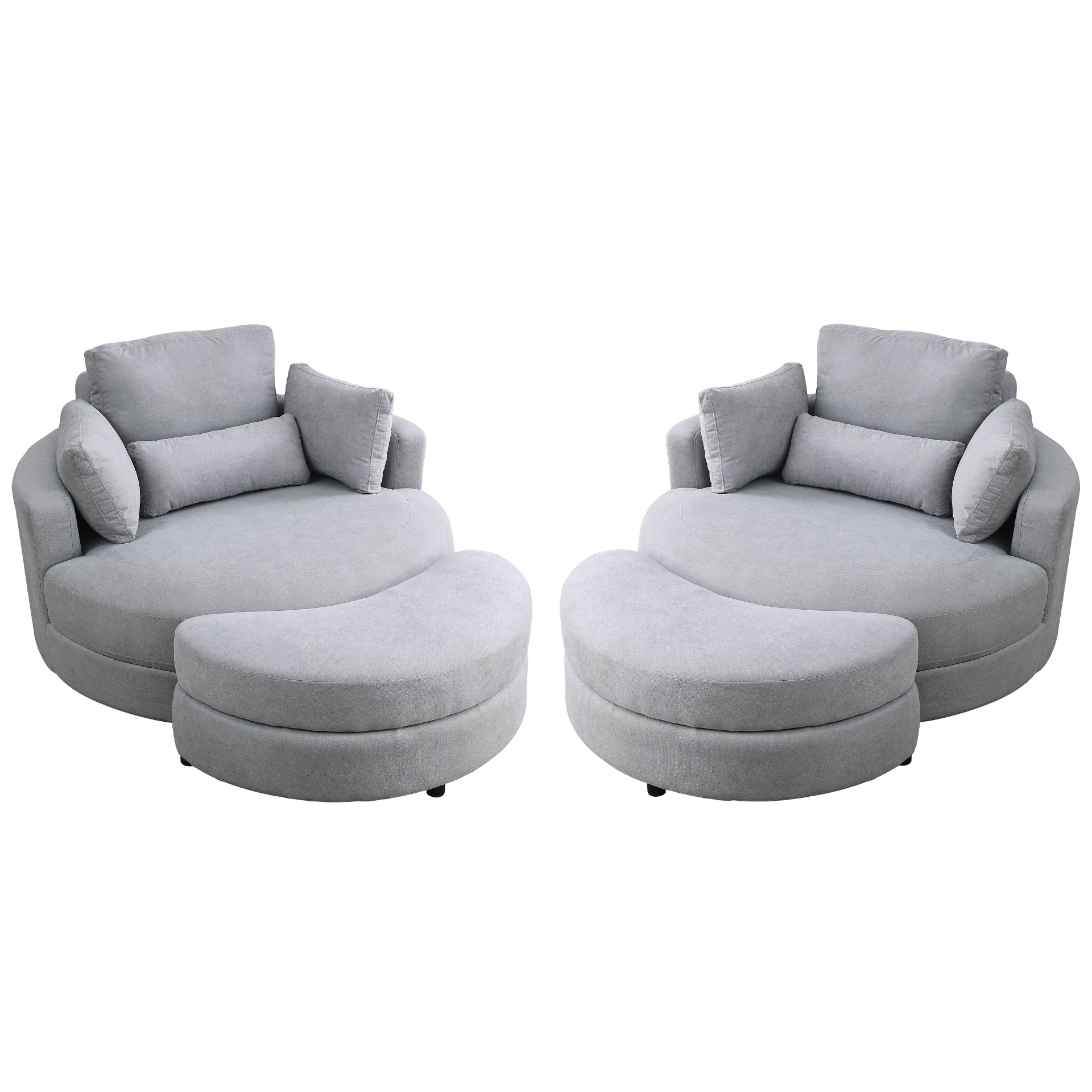 Sofa & Chair sets | Swivel Accent Barrel Modern Grey Sofa Lounge Club Big Round Chair with Storage Ottoman Linen Fabric for Living Room Hotel with Pillows | casafoyer.myshopify.com