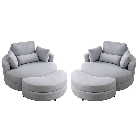 Sofa & Chair sets | Swivel Accent Barrel Modern Grey Sofa Lounge Club Big Round Chair with Storage Ottoman Linen Fabric for Living Room Hotel with Pillows | casafoyer.myshopify.com