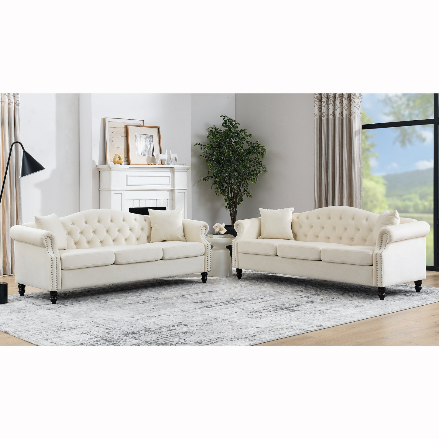 Sofa & Chair sets | 3-seater + 3-seater Combination sofa.Beige Velvet | casafoyer.myshopify.com