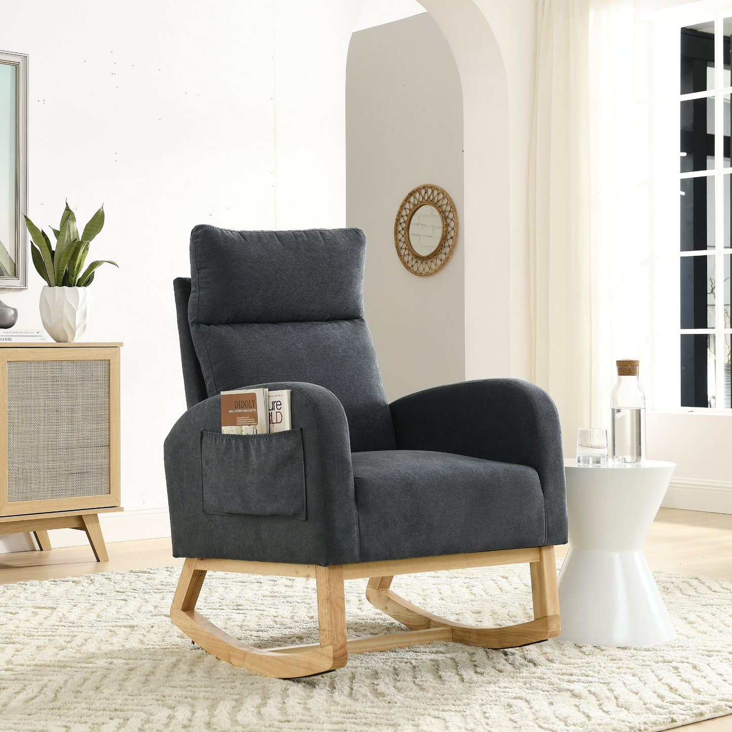 Sofa & Chair sets | Modern Accent High Backrest Living Room Lounge Arm Rocking Chair, Two Side Pocket | casafoyer.myshopify.com