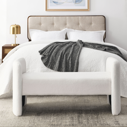 [product_type] | 52" Bench for Bedroom End of Bed Modern Contemporary Design Ottoman Couch Long Bench Window Sitting Fireplace Bench, Teddy White (Ivory) | casafoyer.myshopify.com