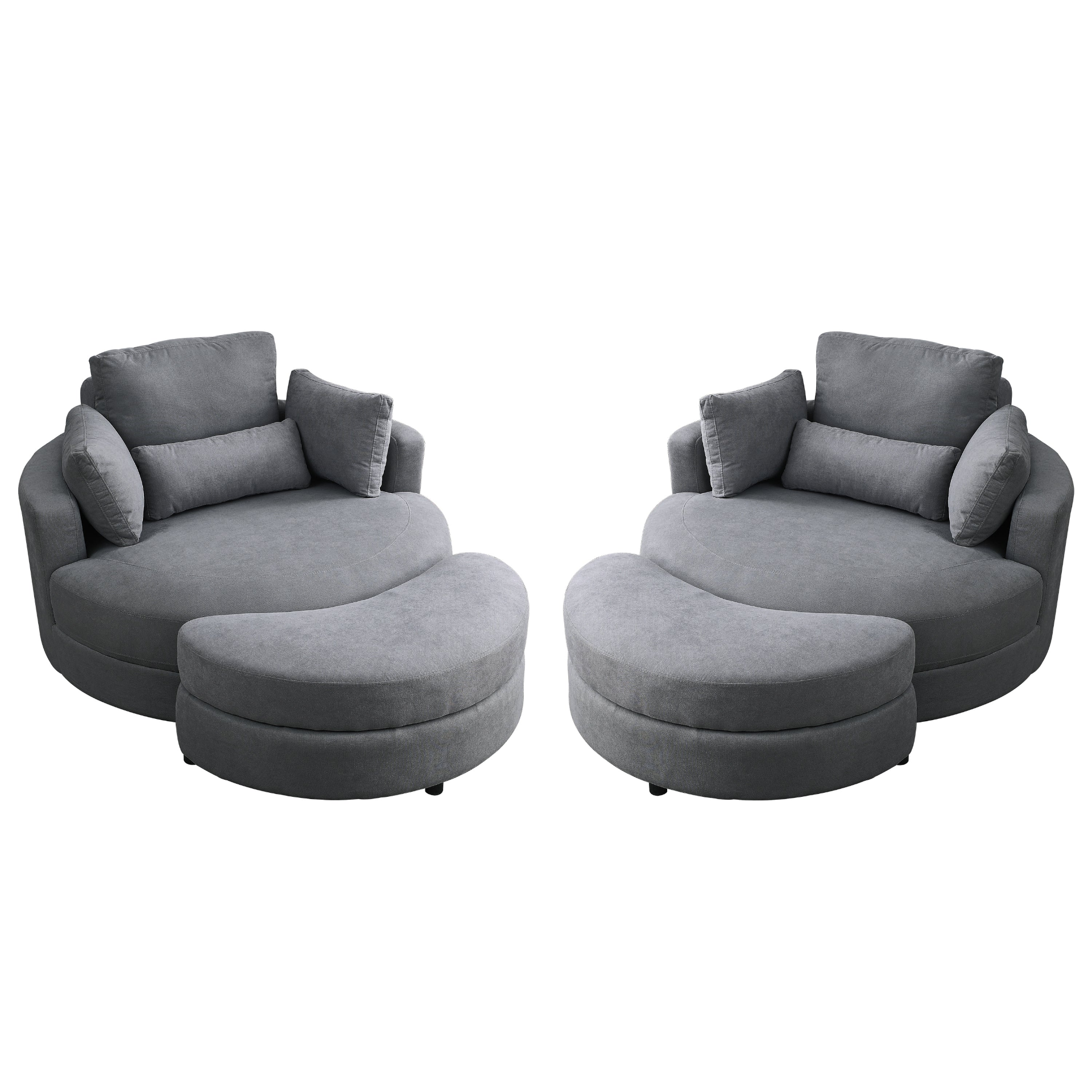 Sofa & Chair sets | Swivel Accent Barrel Modern Dark Grey Sofa Lounge Club Big Round Chair with Storage Ottoman Linen Fabric for Living Room Hotel with Pillows,2PCS. | casafoyer.myshopify.com