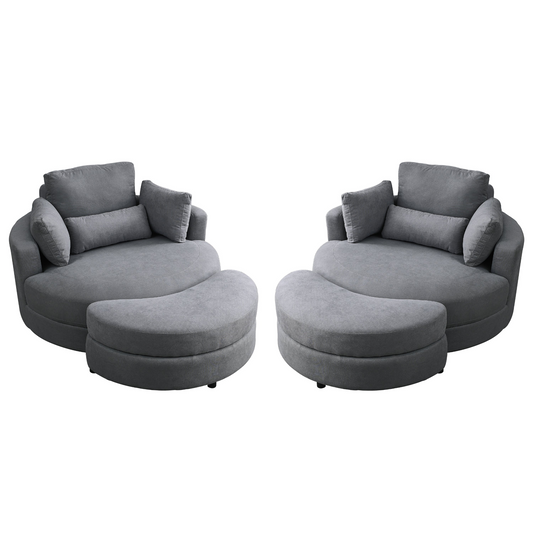 Sofa & Chair sets | Swivel Accent Barrel Modern Dark Grey Sofa Lounge Club Big Round Chair with Storage Ottoman Linen Fabric for Living Room Hotel with Pillows,2PCS. | casafoyer.myshopify.com