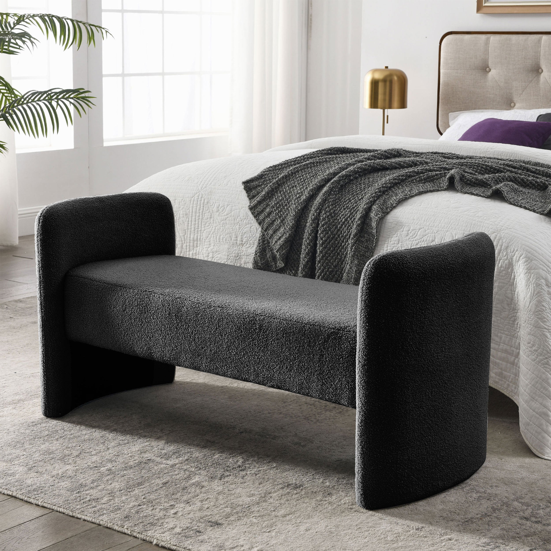 OTTOMAN | Bench for Bedroom End of Bed Modern Contemporary Design Ottoman Couch Long Bench Window Sitting Fireplace Bench, Teddy | casafoyer.myshopify.com