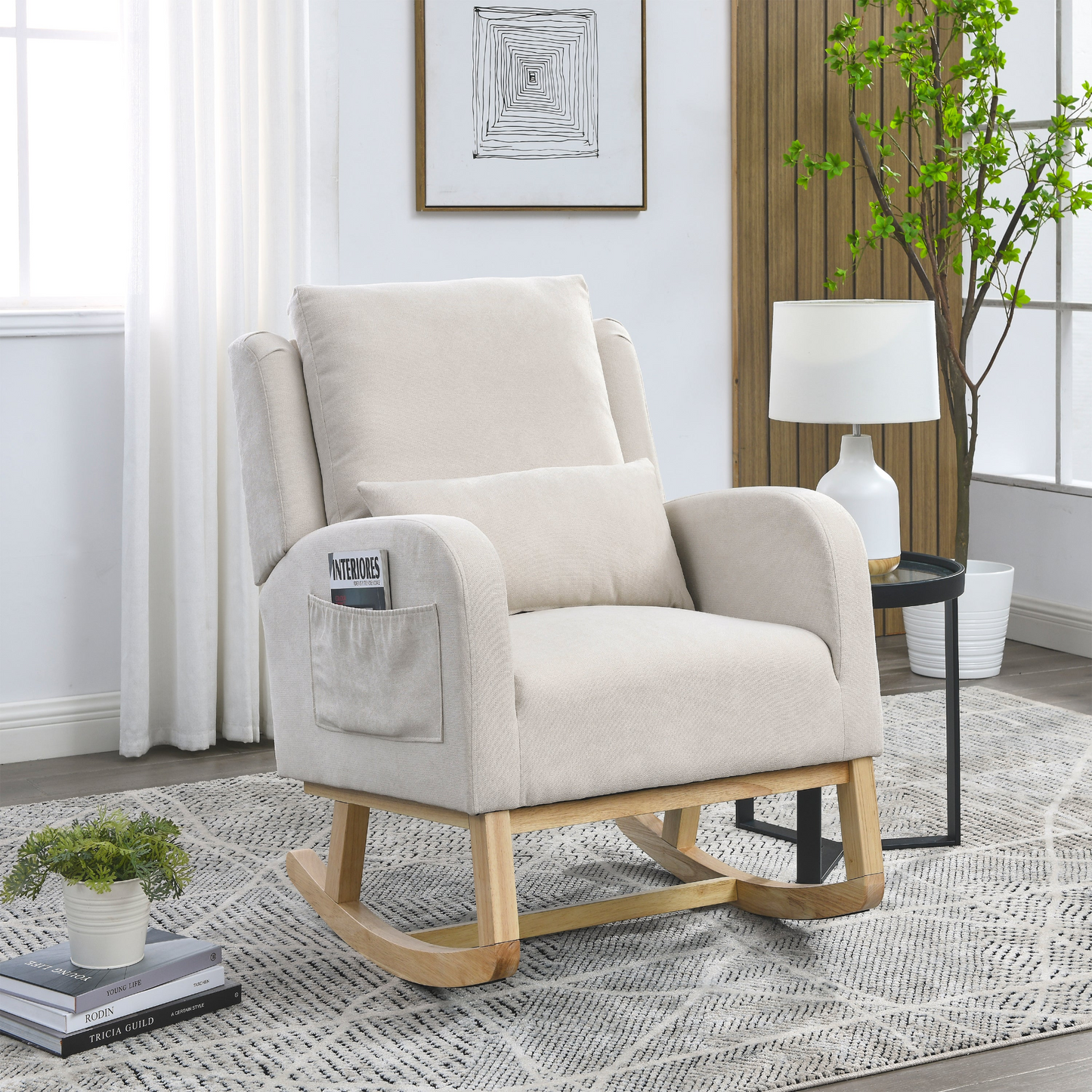 [product_type] | 27.5 "W Modern Accent High Back Living Room Casual Armchair Rocker with One Lumbar Pillow, Two Side Pockets. | casafoyer.myshopify.com