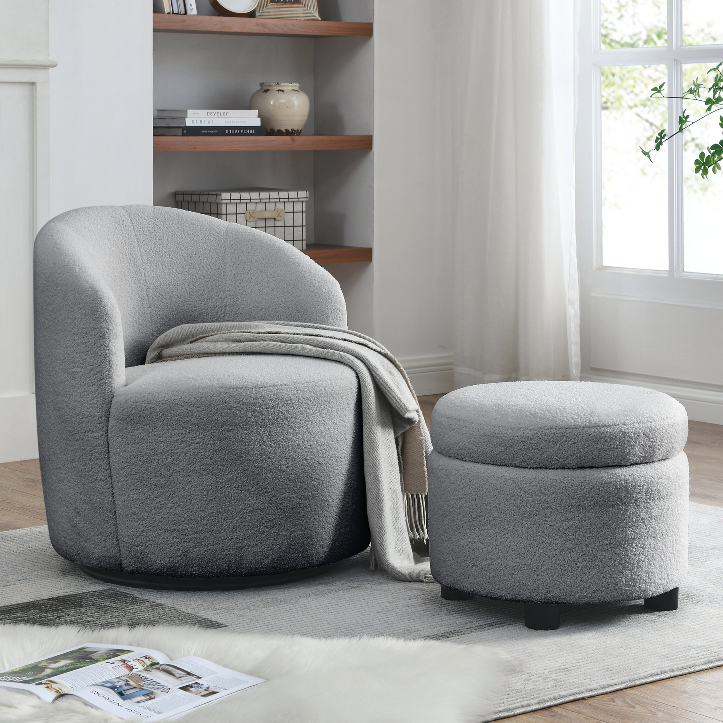 Sofa & Chair sets | Swivel Barrel Chair with Round Storage Ottoman | Upholstered Modern Armchair | casafoyer.myshopify.com