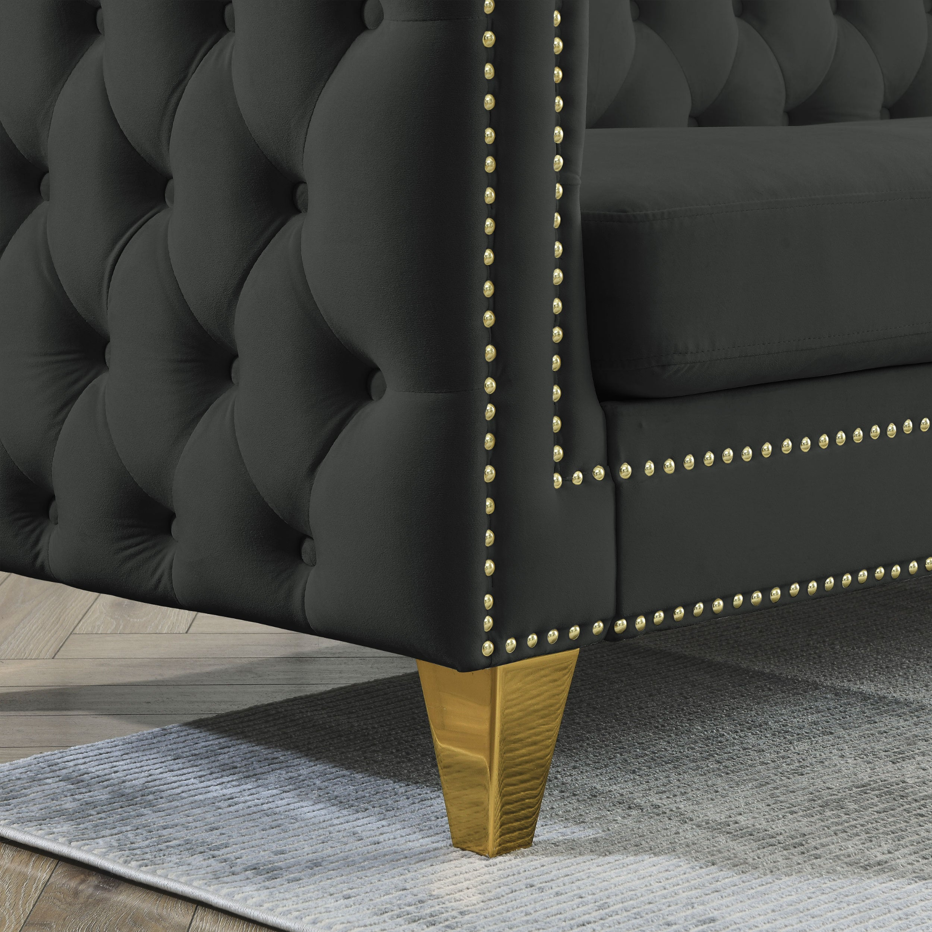 [product_type] | {Contact us for 3D modeling} Velvet Sofa for Living Room,Buttons Tufted Square Arm Couch, Modern Couch Upholstered Button and Metal Legs, Sofa Couch for Bedroom, Black Velvet | casafoyer.myshopify.com