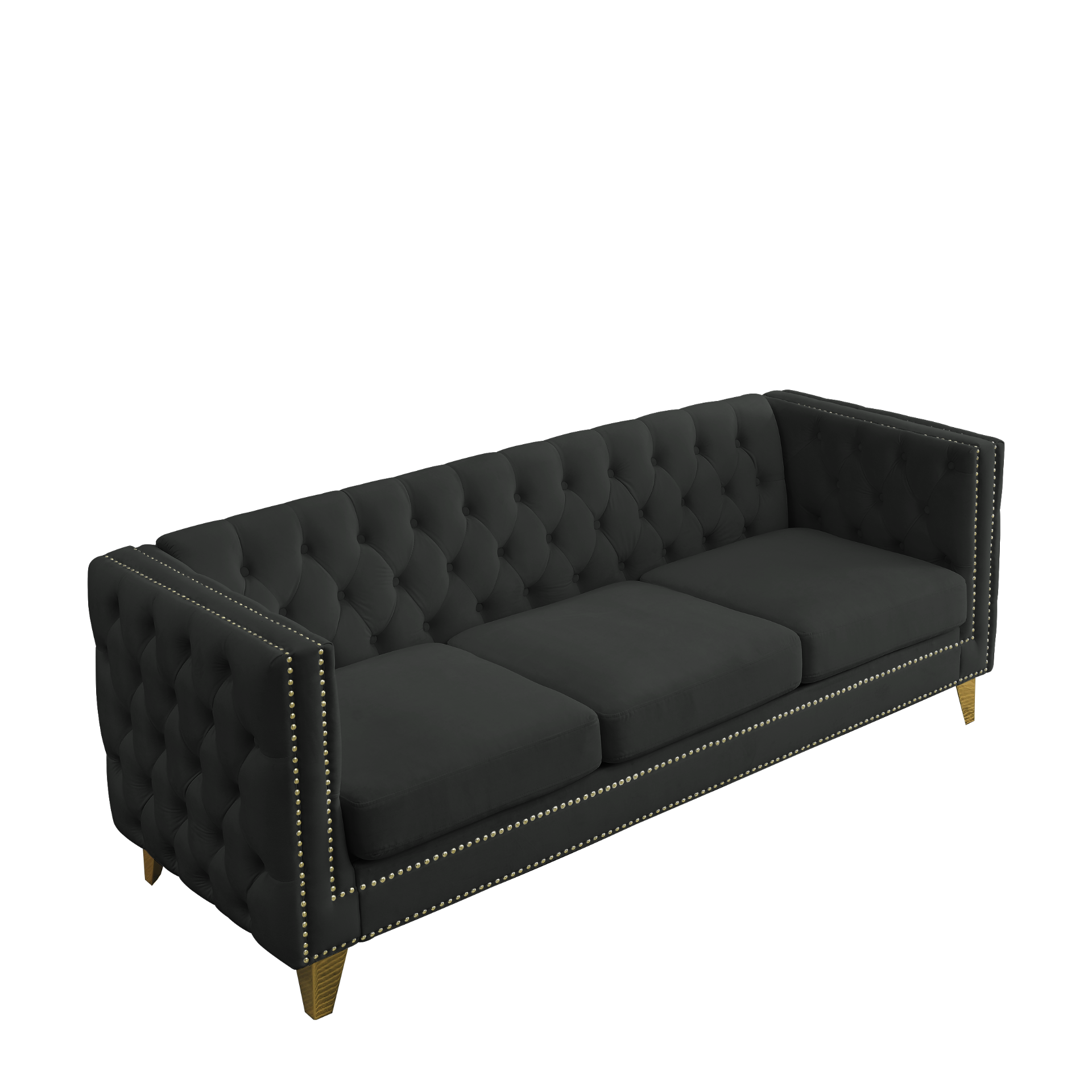 [product_type] | {Contact us for 3D modeling} Velvet Sofa for Living Room,Buttons Tufted Square Arm Couch, Modern Couch Upholstered Button and Metal Legs, Sofa Couch for Bedroom, Black Velvet | casafoyer.myshopify.com