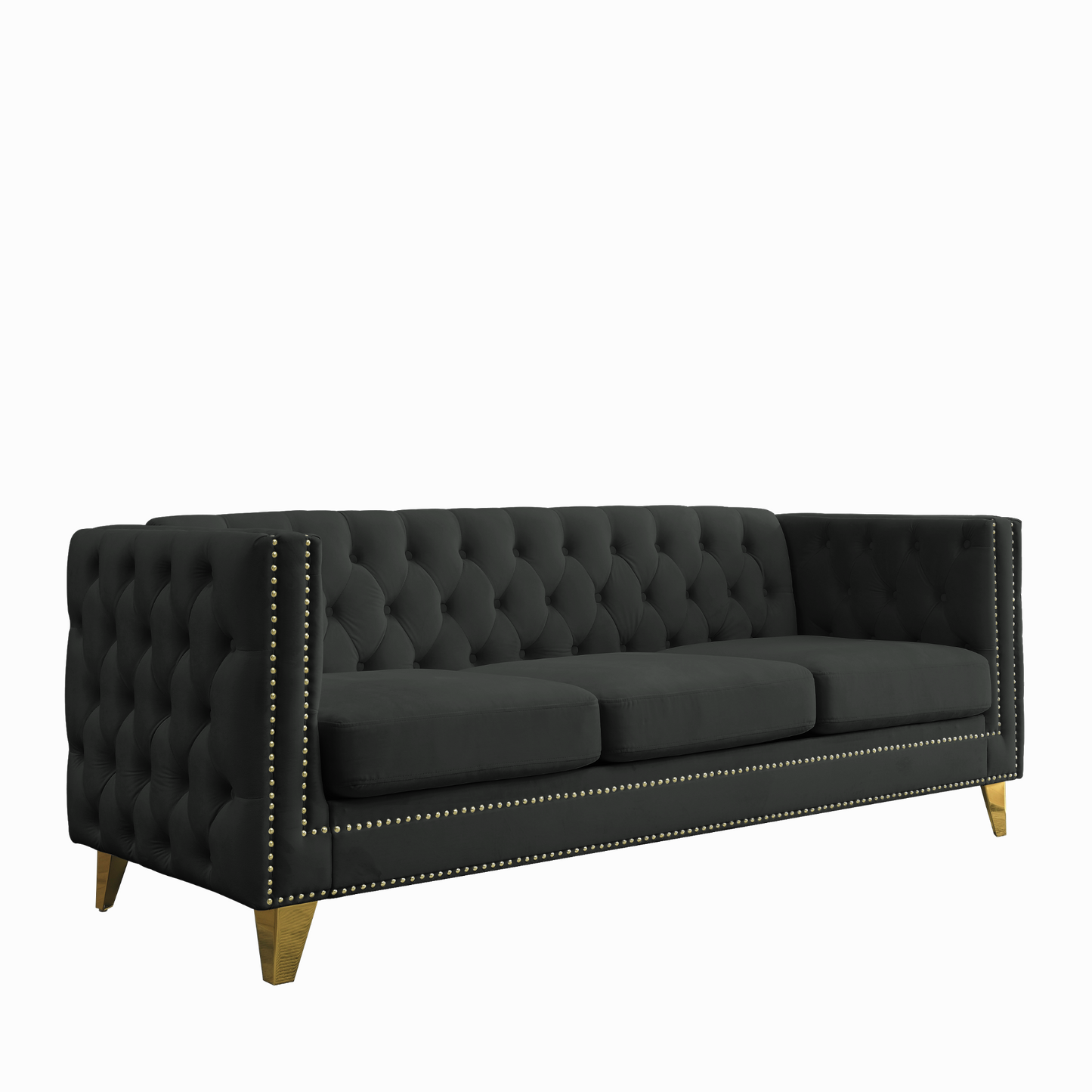 [product_type] | {Contact us for 3D modeling} Velvet Sofa for Living Room,Buttons Tufted Square Arm Couch, Modern Couch Upholstered Button and Metal Legs, Sofa Couch for Bedroom, Black Velvet | casafoyer.myshopify.com