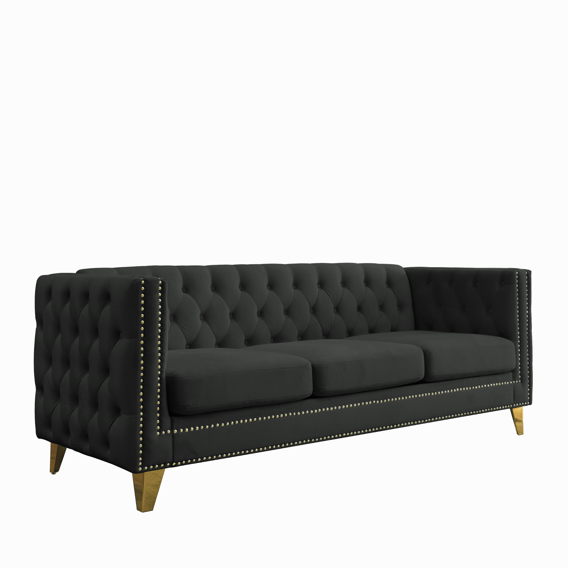 [product_type] | {Contact us for 3D modeling} Velvet Sofa for Living Room,Buttons Tufted Square Arm Couch, Modern Couch Upholstered Button and Metal Legs, Sofa Couch for Bedroom, Black Velvet | casafoyer.myshopify.com