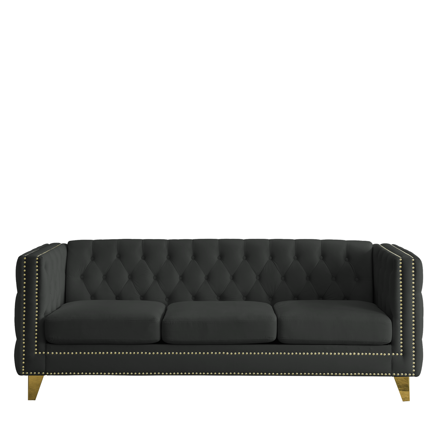 [product_type] | {Contact us for 3D modeling} Velvet Sofa for Living Room,Buttons Tufted Square Arm Couch, Modern Couch Upholstered Button and Metal Legs, Sofa Couch for Bedroom, Black Velvet | casafoyer.myshopify.com