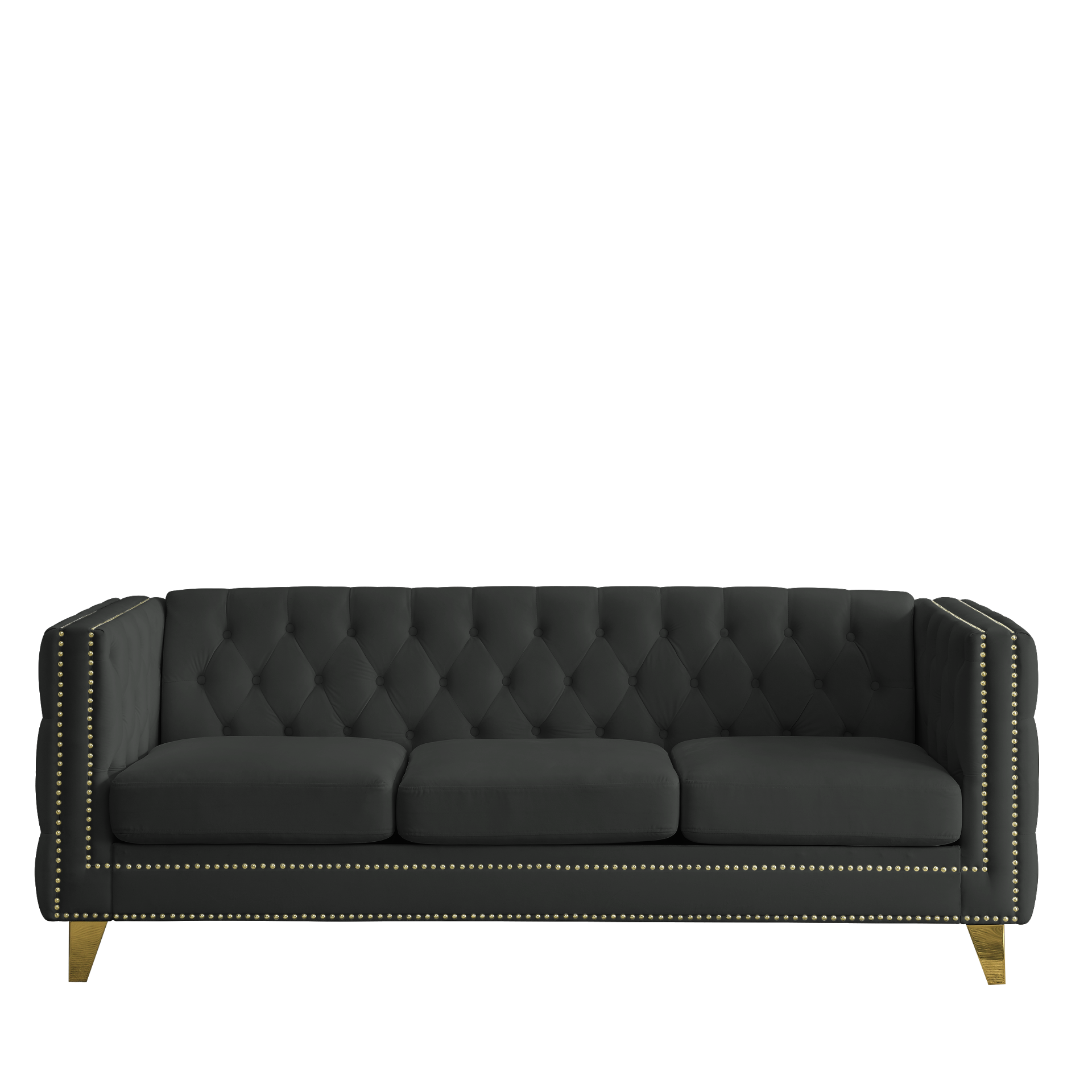 [product_type] | {Contact us for 3D modeling} Velvet Sofa for Living Room,Buttons Tufted Square Arm Couch, Modern Couch Upholstered Button and Metal Legs, Sofa Couch for Bedroom, Black Velvet | casafoyer.myshopify.com