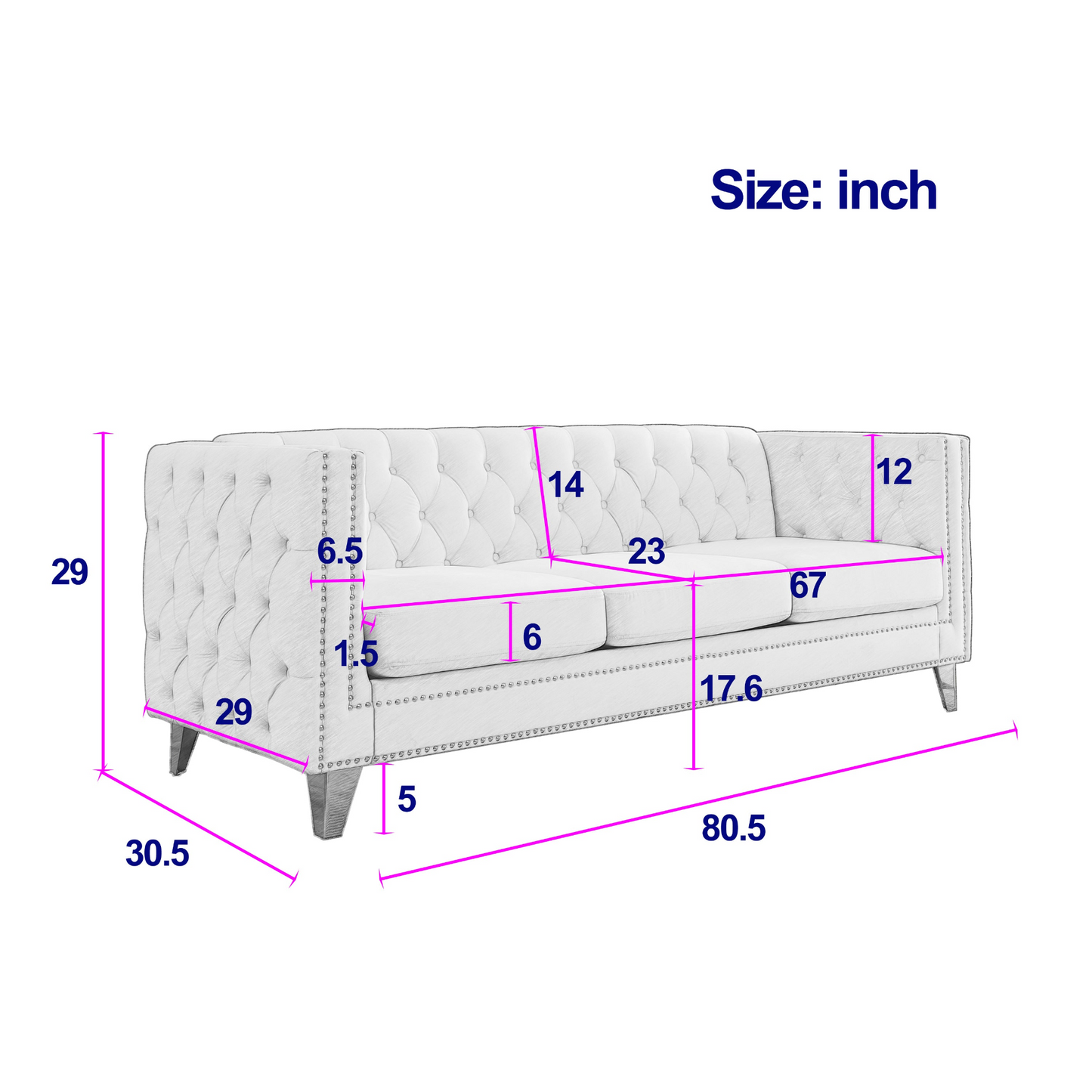 [product_type] | {Contact us for 3D modeling} Velvet Sofa for Living Room,Buttons Tufted Square Arm Couch, Modern Couch Upholstered Button and Metal Legs, Sofa Couch for Bedroom, Black Velvet | casafoyer.myshopify.com