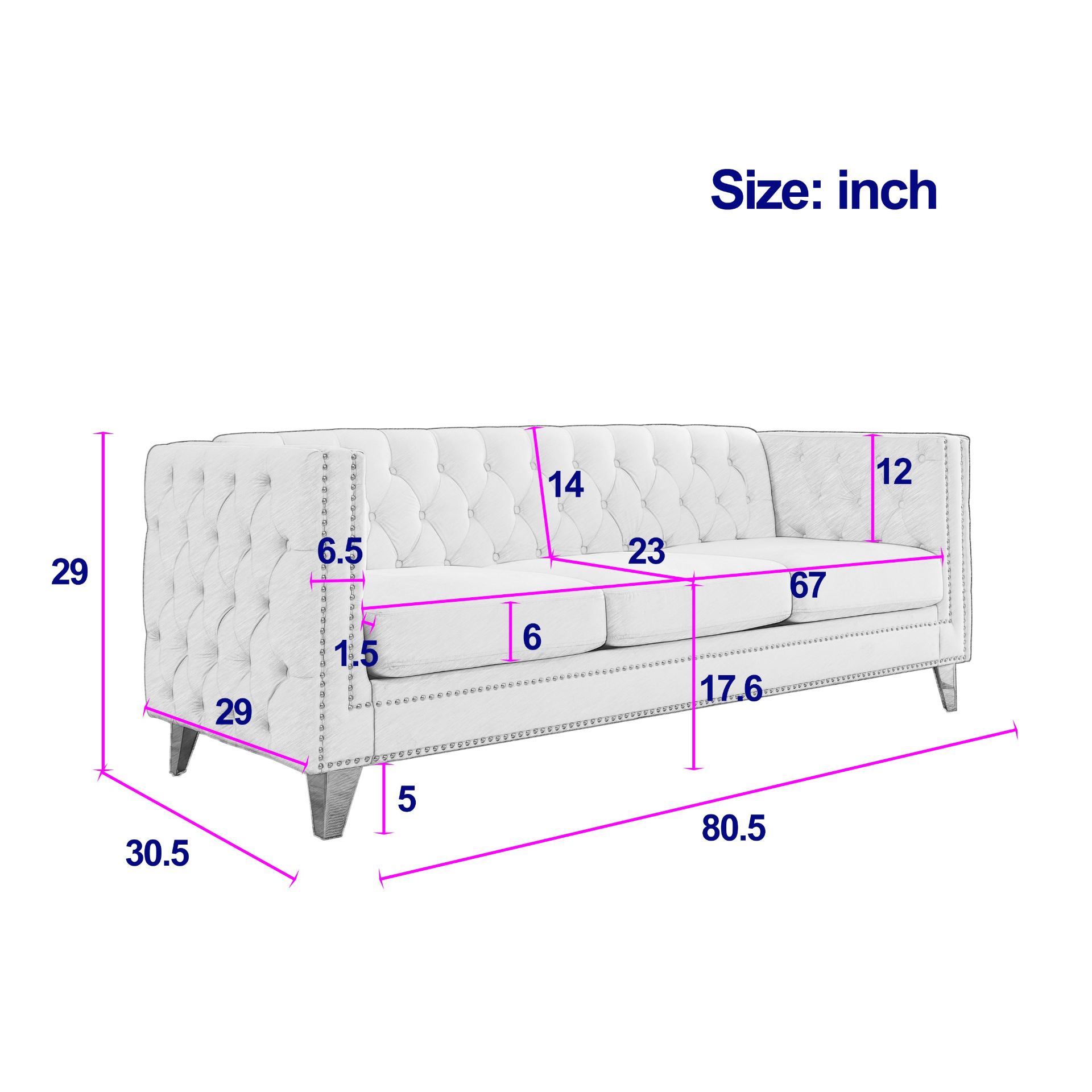 [product_type] | {Contact us for 3D modeling} Velvet Sofa for Living Room,Buttons Tufted Square Arm Couch, Modern Couch Upholstered Button and Metal Legs, Sofa Couch for Bedroom, Black Velvet | casafoyer.myshopify.com