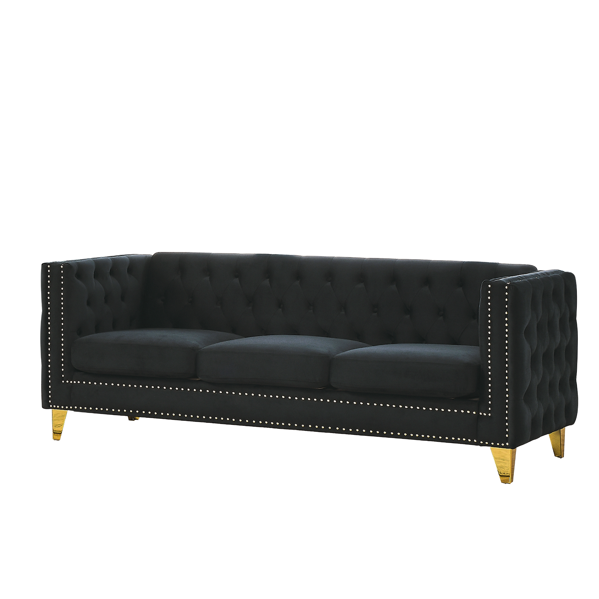 [product_type] | {Contact us for 3D modeling} Velvet Sofa for Living Room,Buttons Tufted Square Arm Couch, Modern Couch Upholstered Button and Metal Legs, Sofa Couch for Bedroom, Black Velvet | casafoyer.myshopify.com