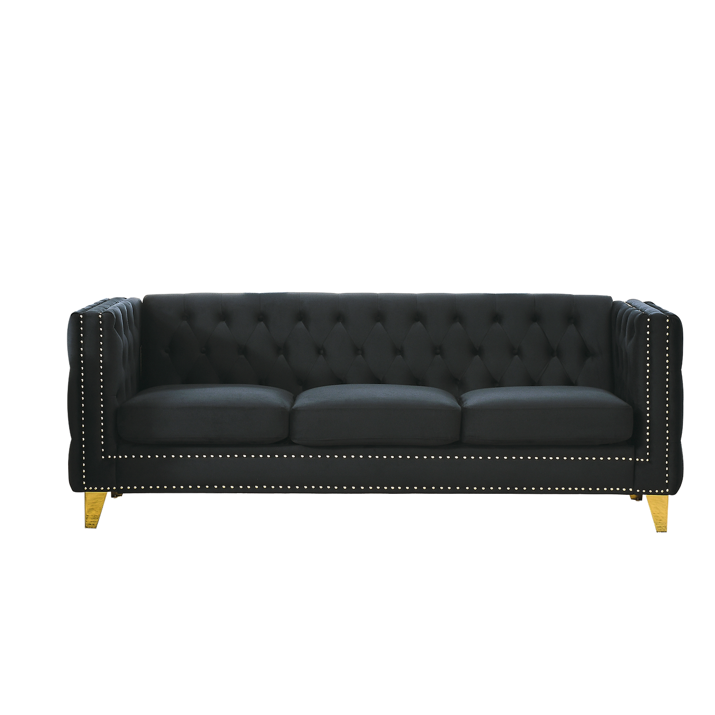 [product_type] | {Contact us for 3D modeling} Velvet Sofa for Living Room,Buttons Tufted Square Arm Couch, Modern Couch Upholstered Button and Metal Legs, Sofa Couch for Bedroom, Black Velvet | casafoyer.myshopify.com