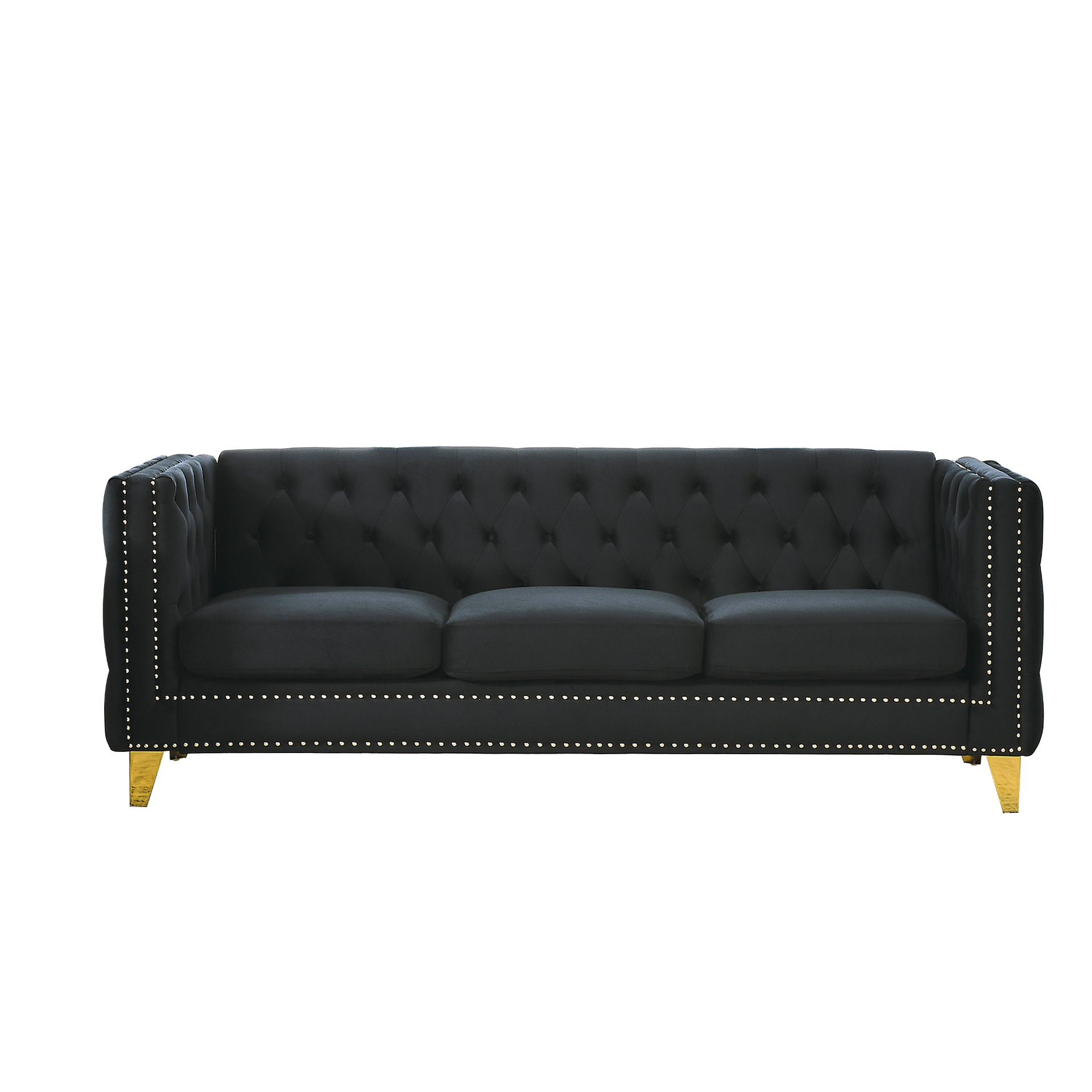 [product_type] | {Contact us for 3D modeling} Velvet Sofa for Living Room,Buttons Tufted Square Arm Couch, Modern Couch Upholstered Button and Metal Legs, Sofa Couch for Bedroom, Black Velvet | casafoyer.myshopify.com