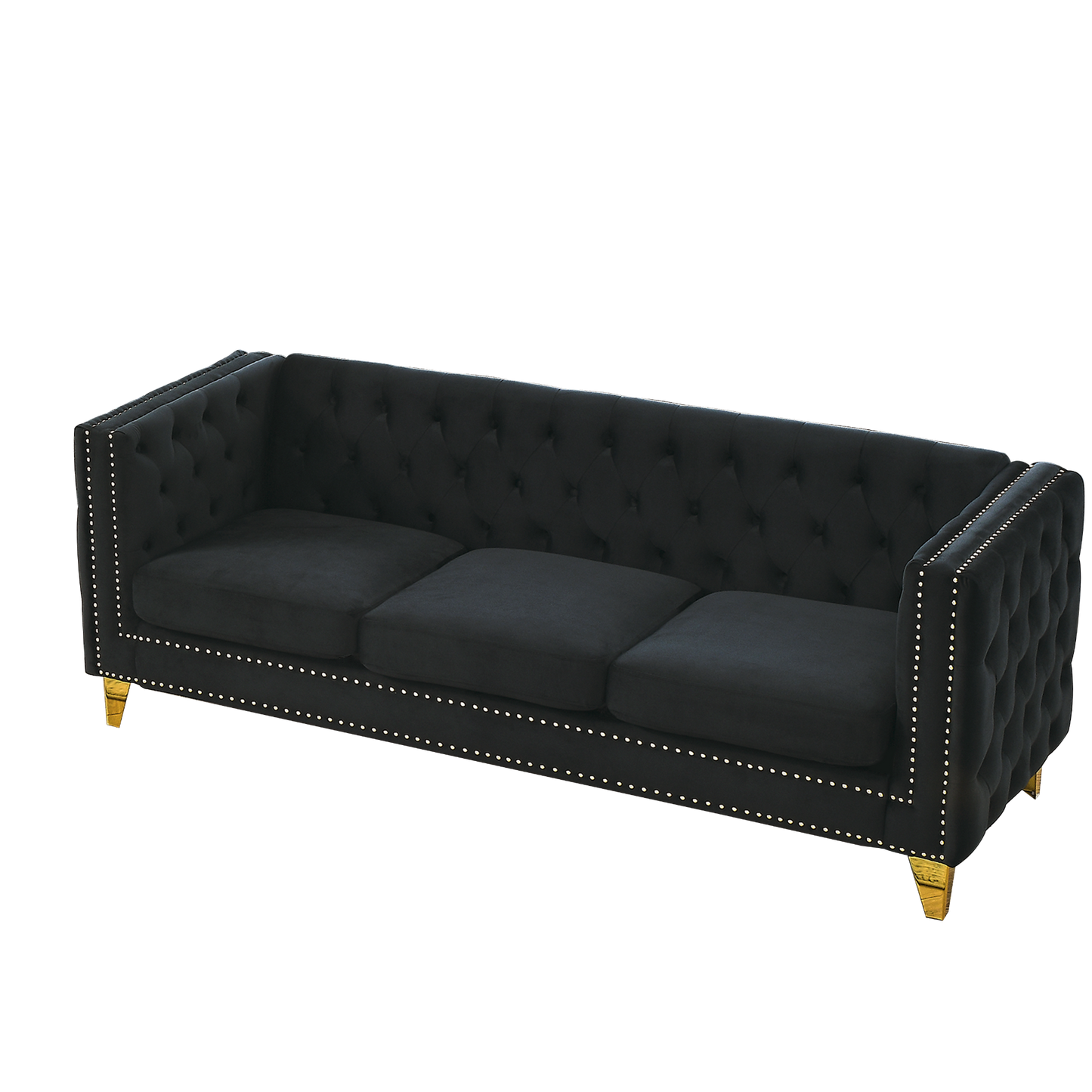 [product_type] | {Contact us for 3D modeling} Velvet Sofa for Living Room,Buttons Tufted Square Arm Couch, Modern Couch Upholstered Button and Metal Legs, Sofa Couch for Bedroom, Black Velvet | casafoyer.myshopify.com