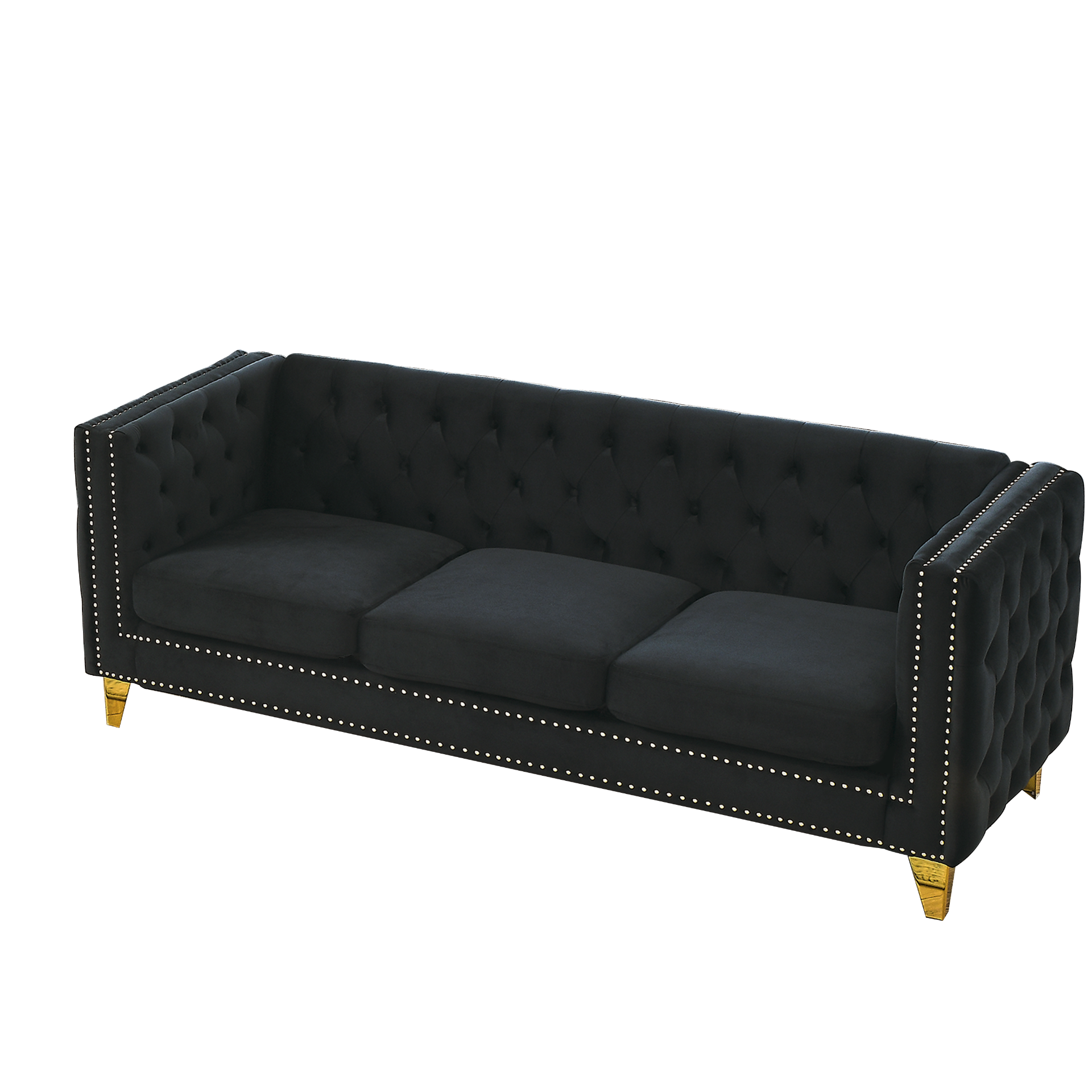 [product_type] | {Contact us for 3D modeling} Velvet Sofa for Living Room,Buttons Tufted Square Arm Couch, Modern Couch Upholstered Button and Metal Legs, Sofa Couch for Bedroom, Black Velvet | casafoyer.myshopify.com