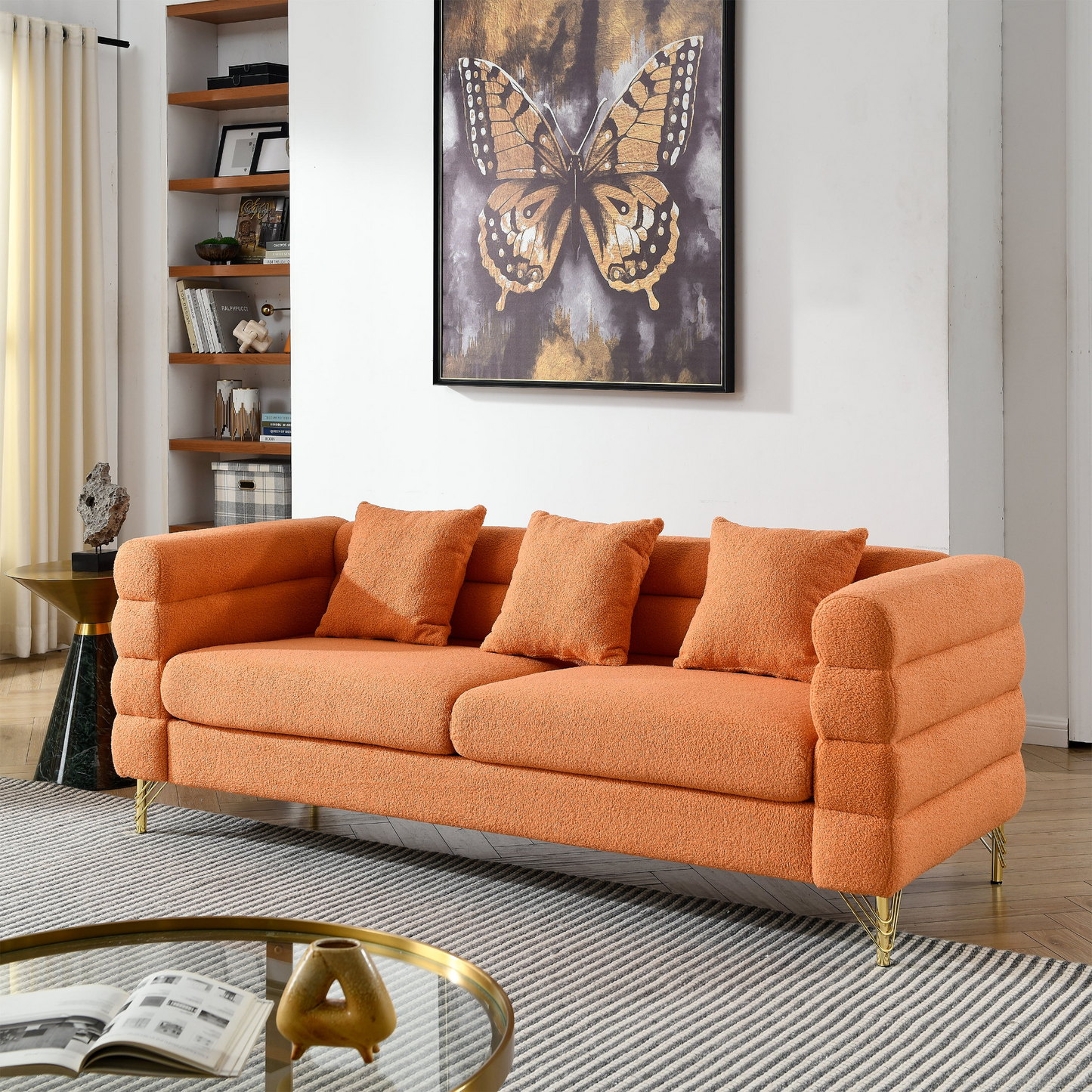 Sofa & Chair sets | 3-seater + 3-seater Combination sofa.ORANGE teddy | casafoyer.myshopify.com