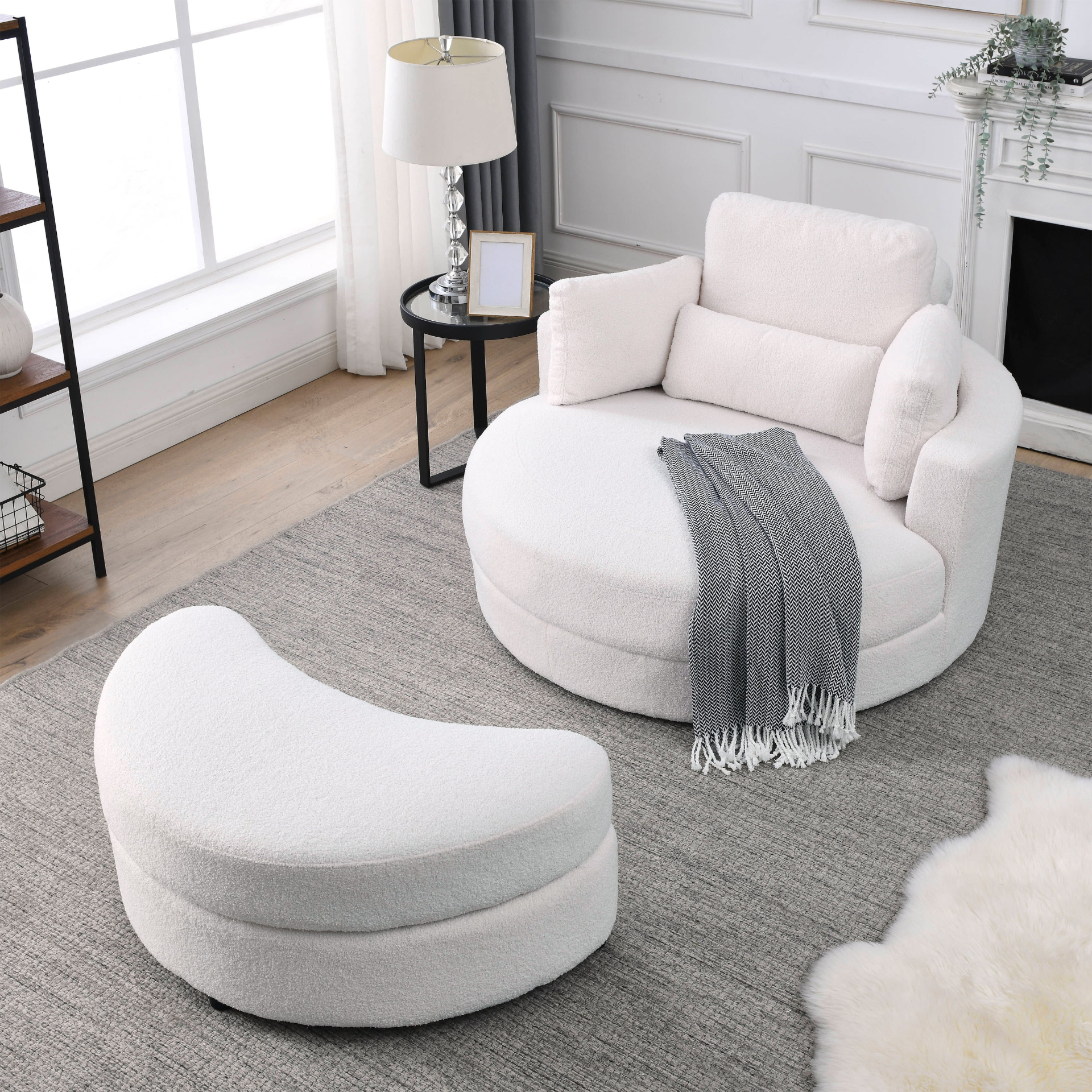 Sofa & Chair sets | Swivel Accent Barrel Modern Sofa Lounge Club Big Round Chair with Storage Ottoman Linen Fabric for Living Room Hotel with Pillows,Teddy White (Ivory) | casafoyer.myshopify.com