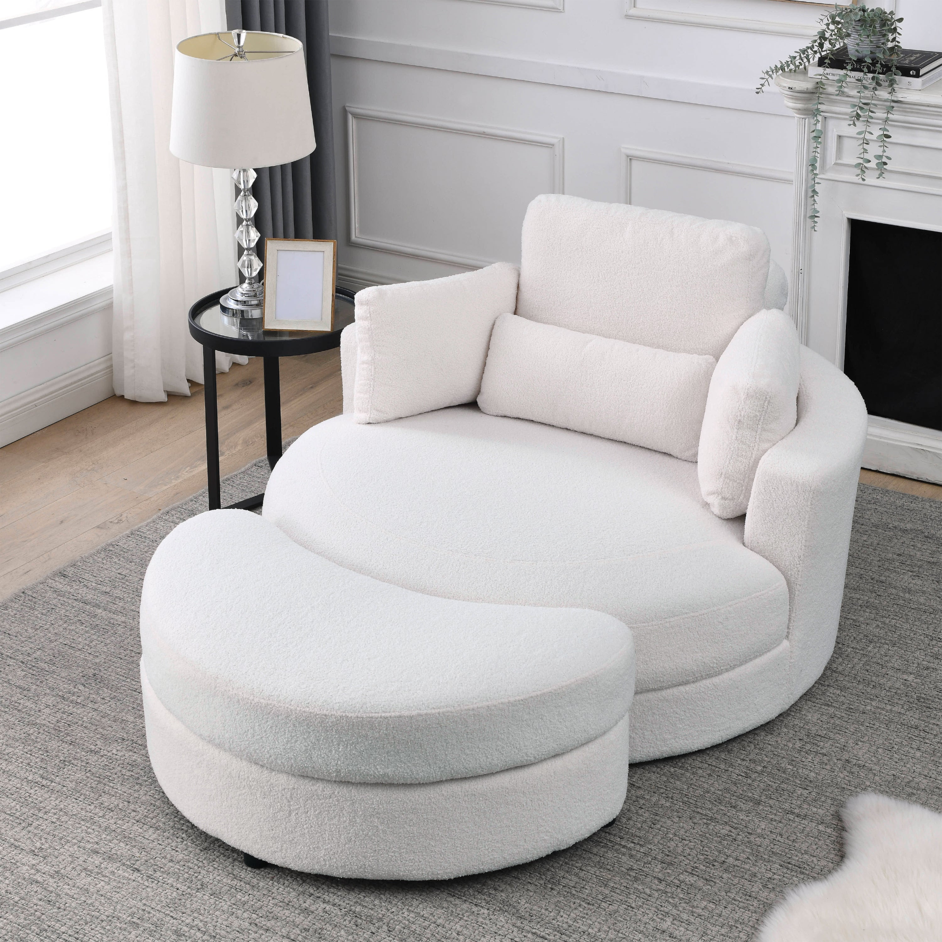 Sofa & Chair sets | Swivel Accent Barrel Modern Sofa Lounge Club Big Round Chair with Storage Ottoman Linen Fabric for Living Room Hotel with Pillows,Teddy White (Ivory) | casafoyer.myshopify.com