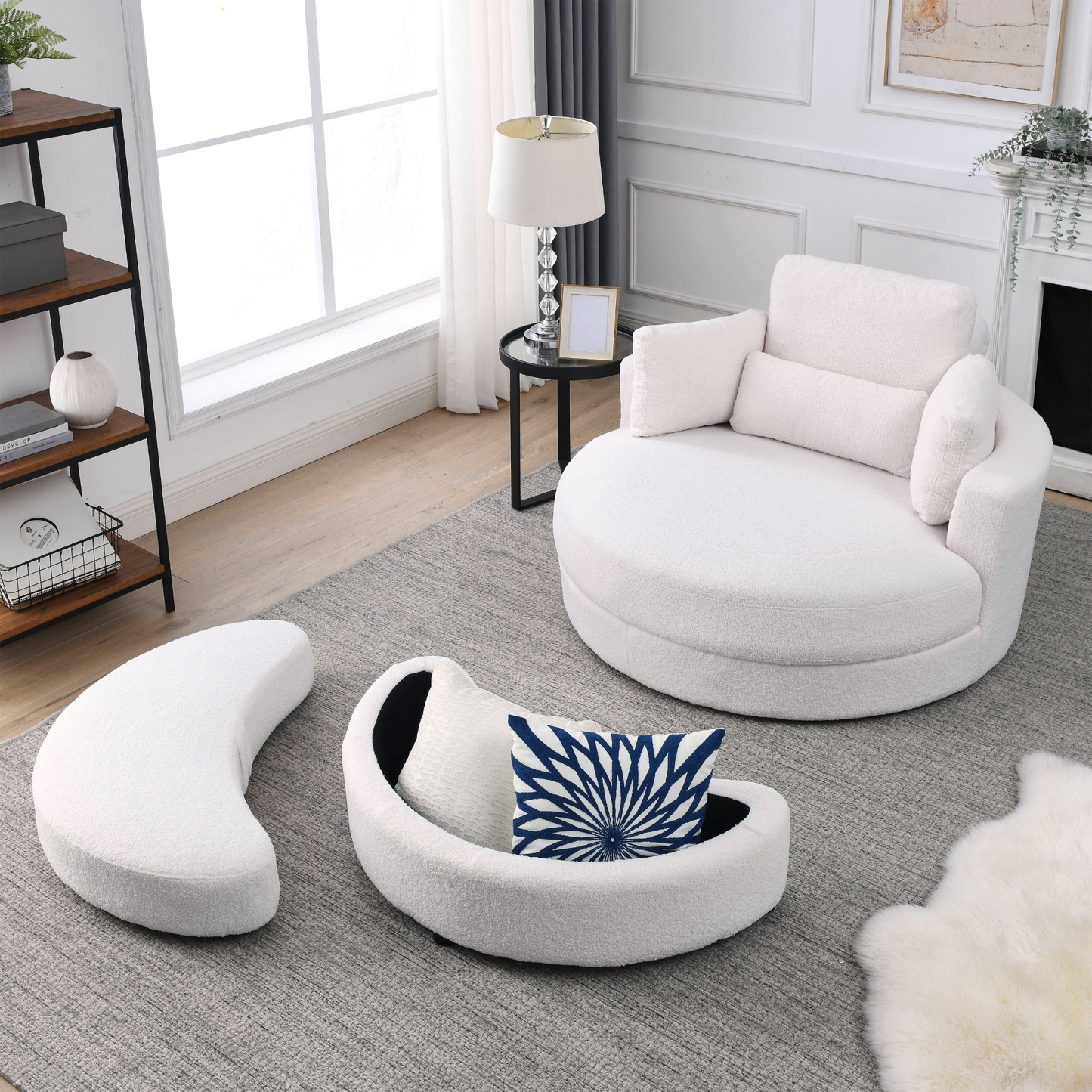 Sofa & Chair sets | Swivel Accent Barrel Modern Sofa Lounge Club Big Round Chair with Storage Ottoman Linen Fabric for Living Room Hotel with Pillows,Teddy White (Ivory) | casafoyer.myshopify.com