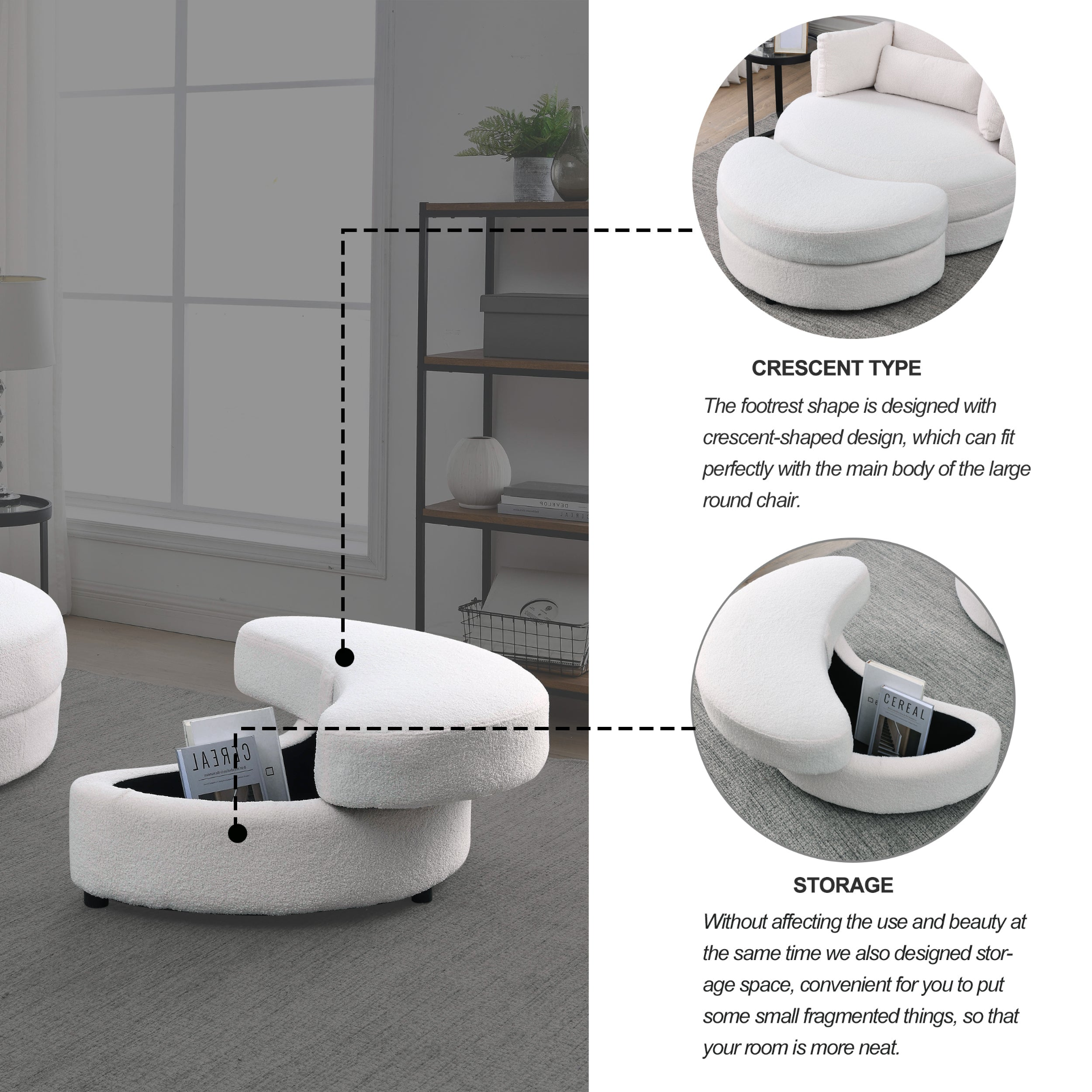 Sofa & Chair sets | Swivel Accent Barrel Modern Sofa Lounge Club Big Round Chair with Storage Ottoman Linen Fabric for Living Room Hotel with Pillows,Teddy White (Ivory) | casafoyer.myshopify.com