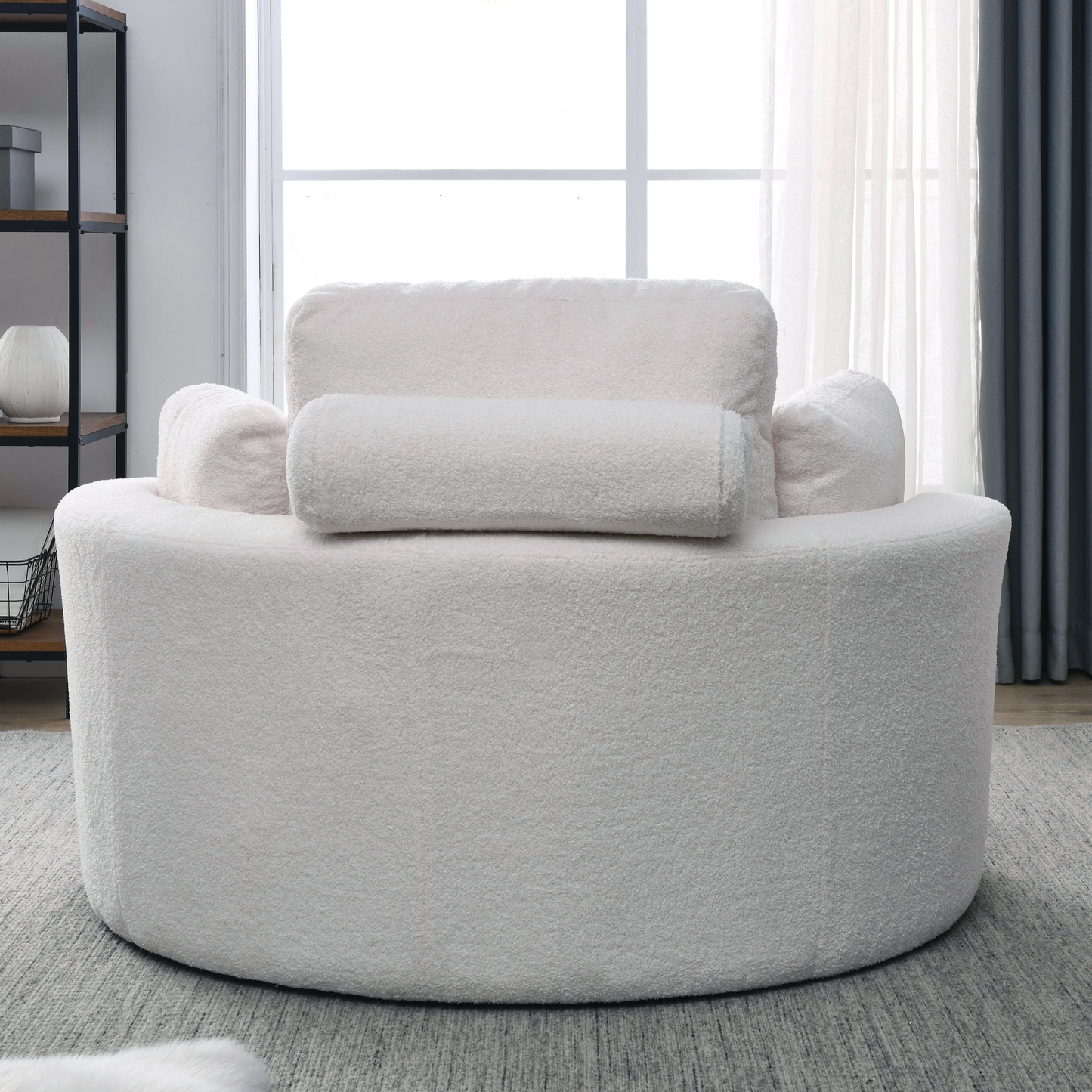 Sofa & Chair sets | Swivel Accent Barrel Modern Sofa Lounge Club Big Round Chair with Storage Ottoman Linen Fabric for Living Room Hotel with Pillows,Teddy White (Ivory) | casafoyer.myshopify.com