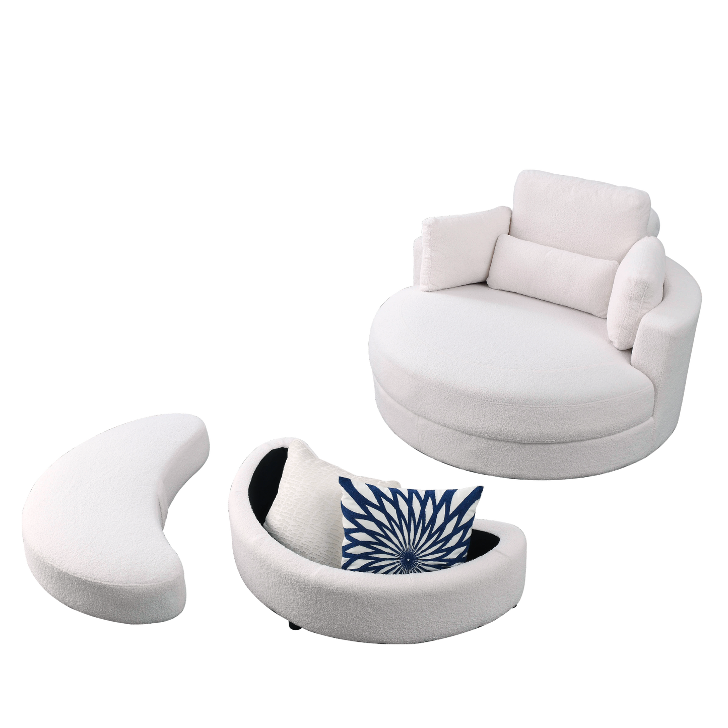 Sofa & Chair sets | Swivel Accent Barrel Modern Sofa Lounge Club Big Round Chair with Storage Ottoman Linen Fabric for Living Room Hotel with Pillows,Teddy White (Ivory) | casafoyer.myshopify.com