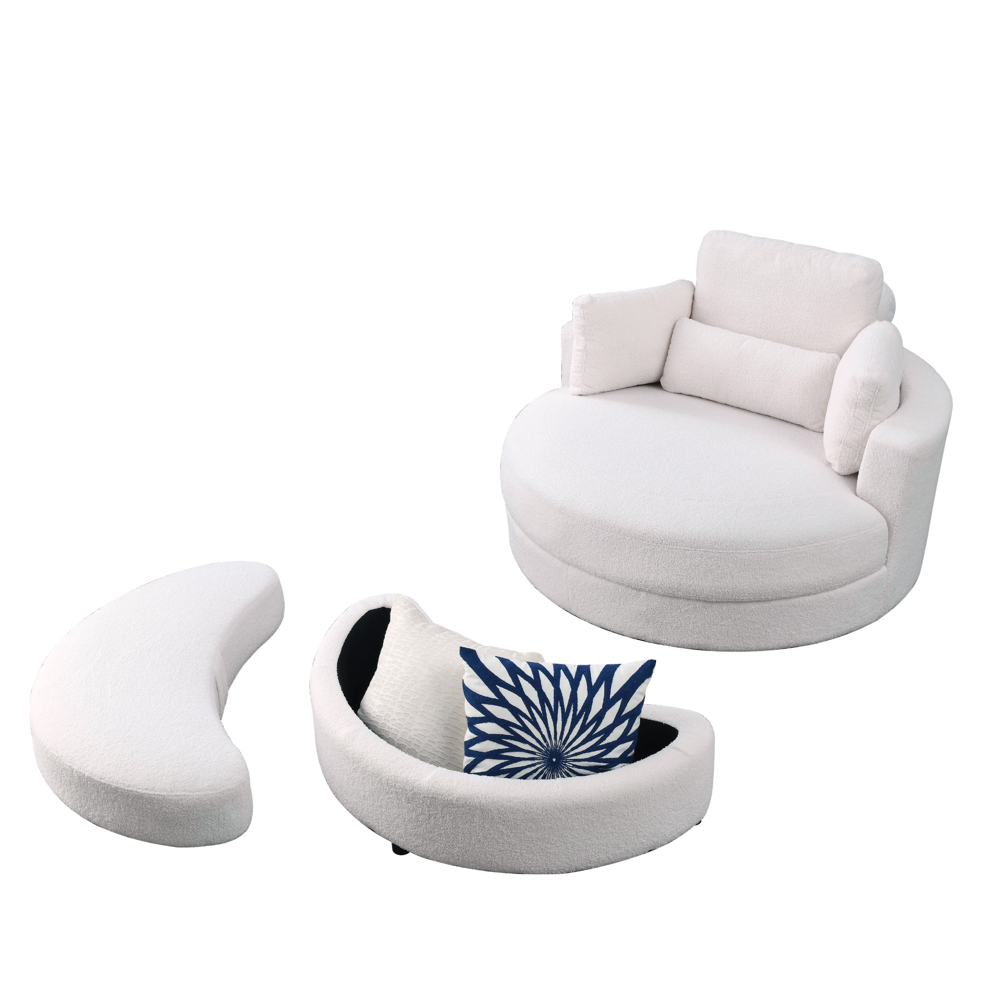 Sofa & Chair sets | Swivel Accent Barrel Modern Sofa Lounge Club Big Round Chair with Storage Ottoman Linen Fabric for Living Room Hotel with Pillows,Teddy White (Ivory) | casafoyer.myshopify.com