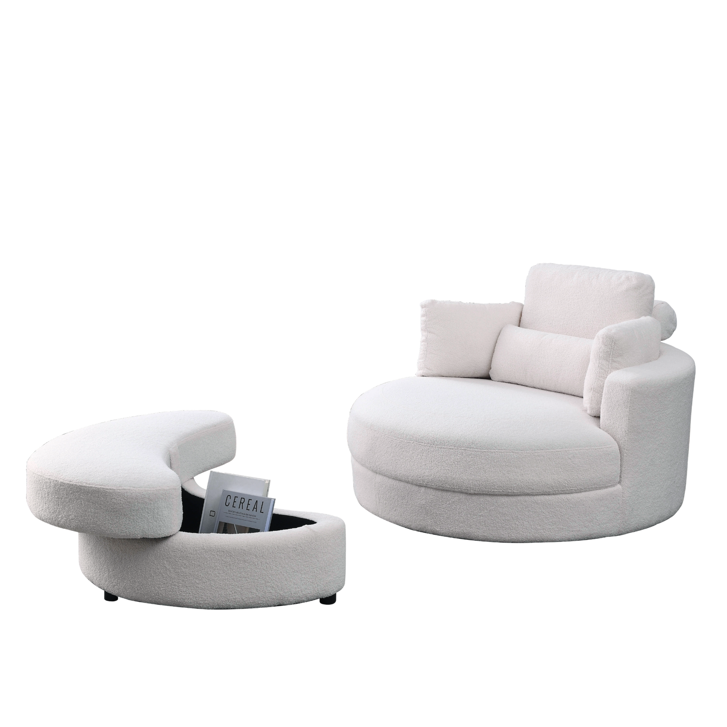 Sofa & Chair sets | Swivel Accent Barrel Modern Sofa Lounge Club Big Round Chair with Storage Ottoman Linen Fabric for Living Room Hotel with Pillows,Teddy White (Ivory) | casafoyer.myshopify.com