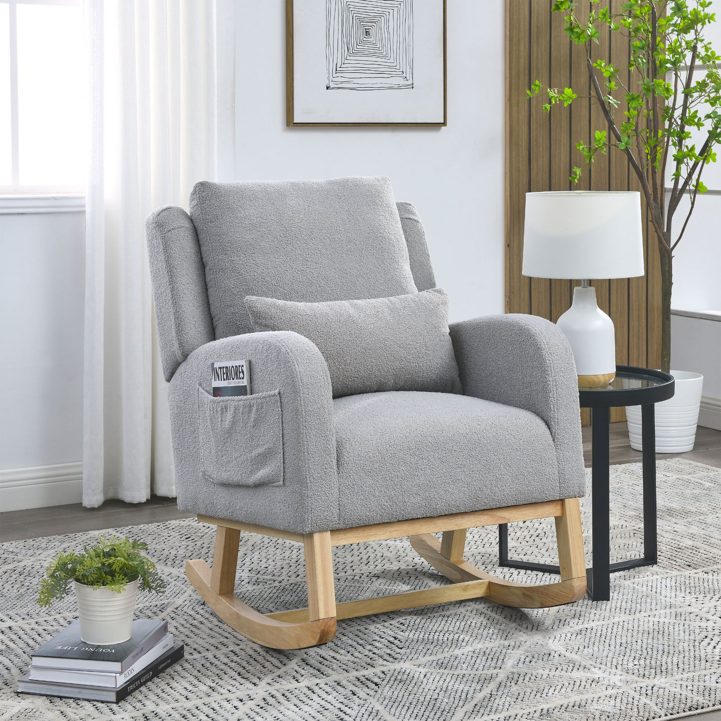 Sofa & Chair sets | Modern Accent High Back Living Room Casual Armchair Rocker with One Lumbar Pillow, Two Side Pockets,Teddy. | casafoyer.myshopify.com