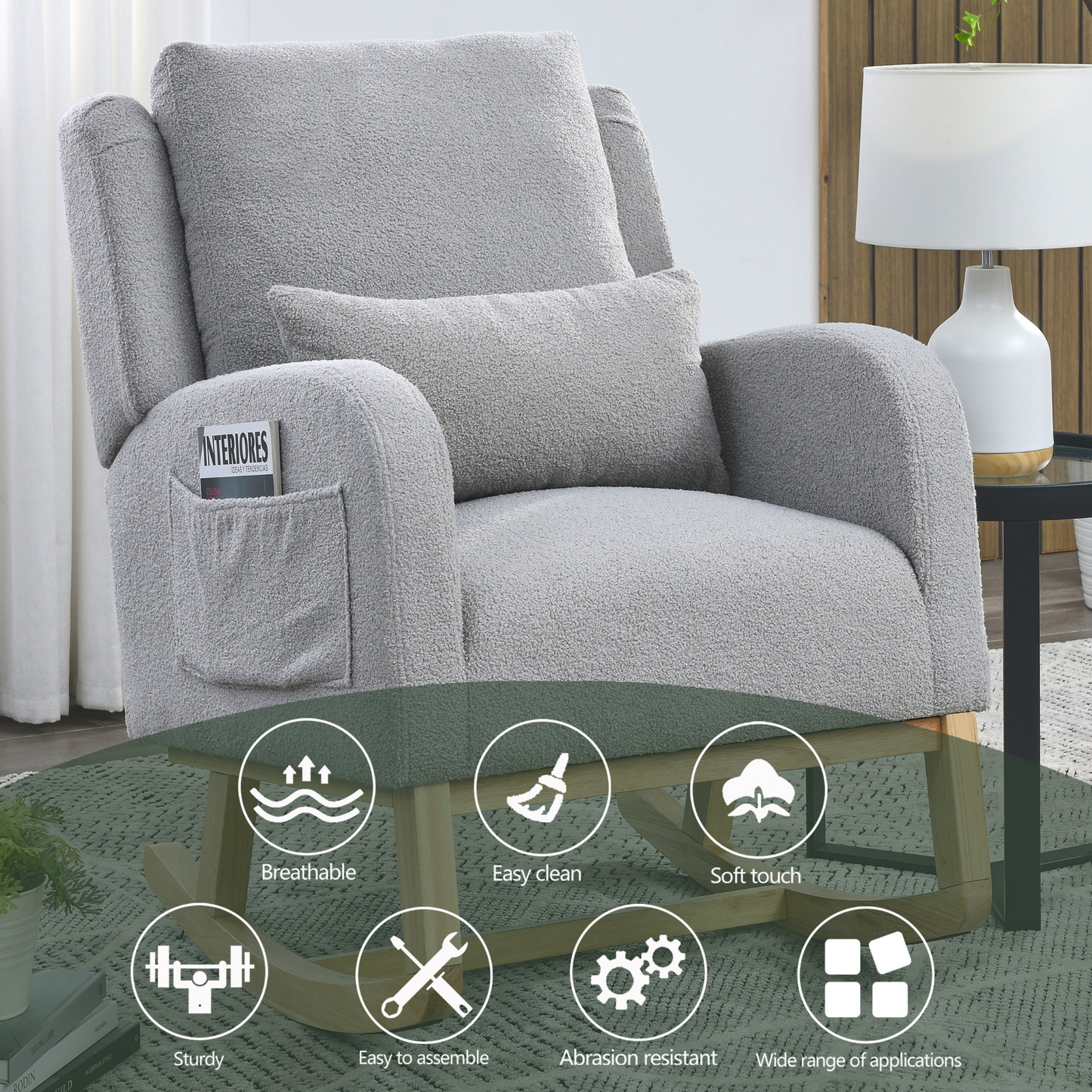 Sofa & Chair sets | Modern Accent High Back Living Room Casual Armchair Rocker with One Lumbar Pillow, Two Side Pockets,Teddy. | casafoyer.myshopify.com