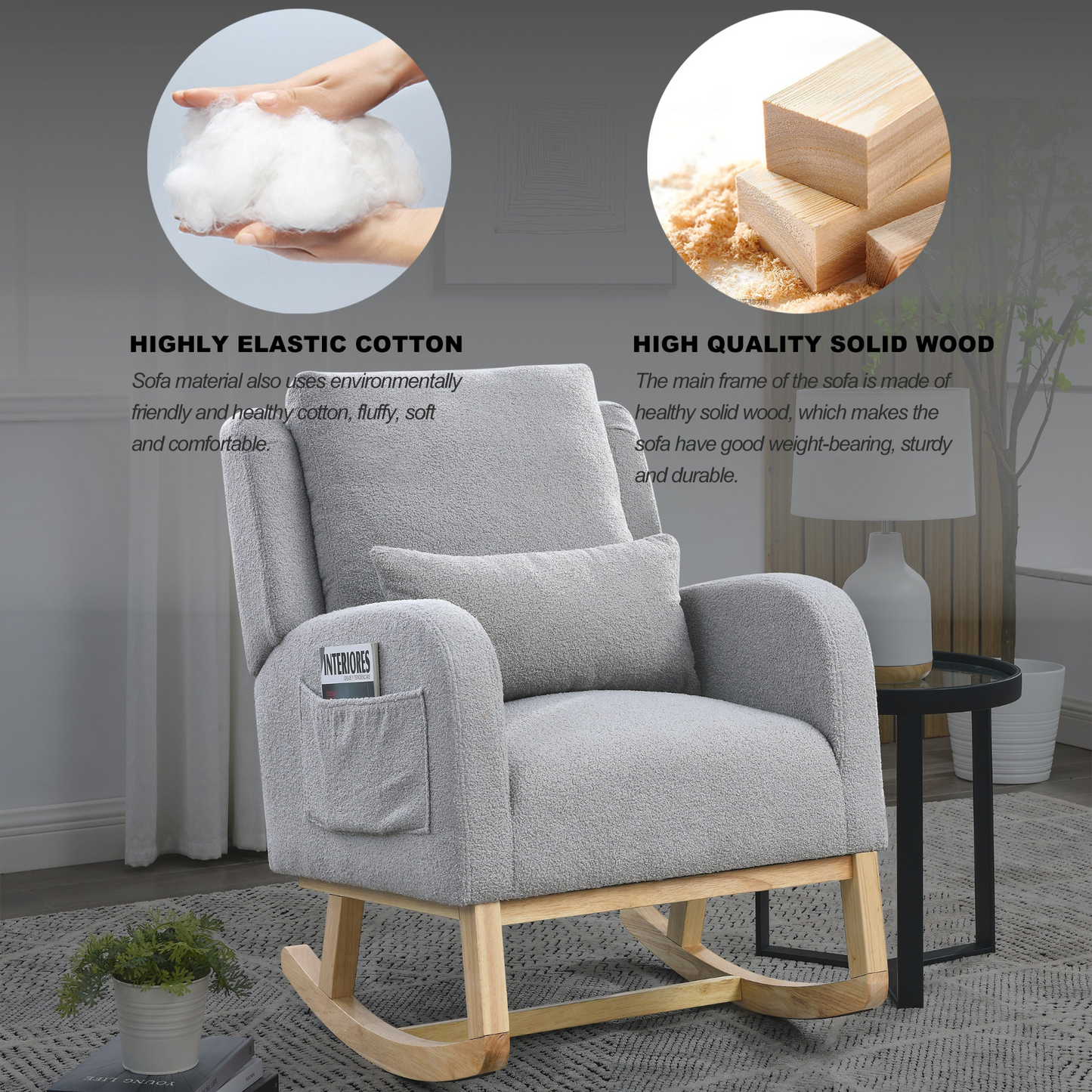 Sofa & Chair sets | Modern Accent High Back Living Room Casual Armchair Rocker with One Lumbar Pillow, Two Side Pockets,Teddy. | casafoyer.myshopify.com