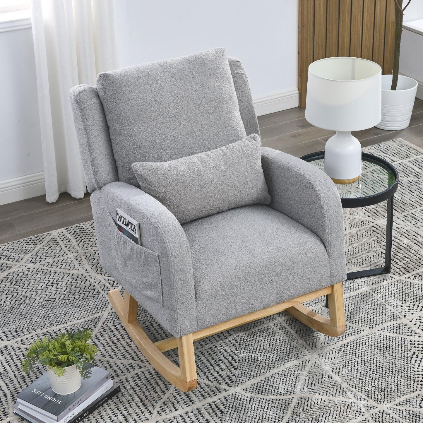 Sofa & Chair sets | Modern Accent High Back Living Room Casual Armchair Rocker with One Lumbar Pillow, Two Side Pockets,Teddy. | casafoyer.myshopify.com