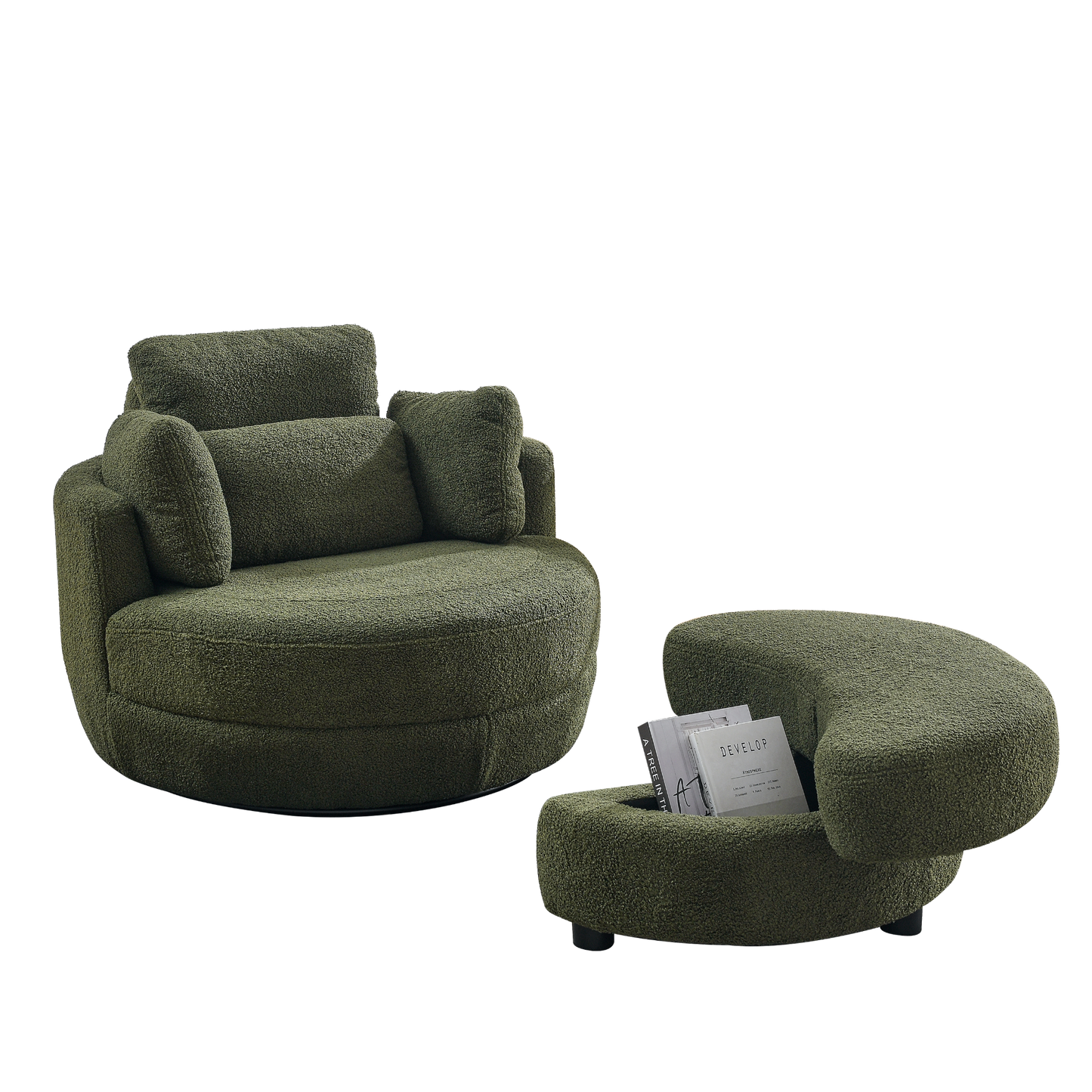 Sofa & Chair sets | Oversized Swivel Chair with moon storage ottoman for Living Room, Modern Accent Round Loveseat Circle Swivel Barrel Chairs for Bedroom Cuddle Sofa Chair Lounger Armchair, 4 Pillows, Teddy Fabric | casafoyer.myshopify.com