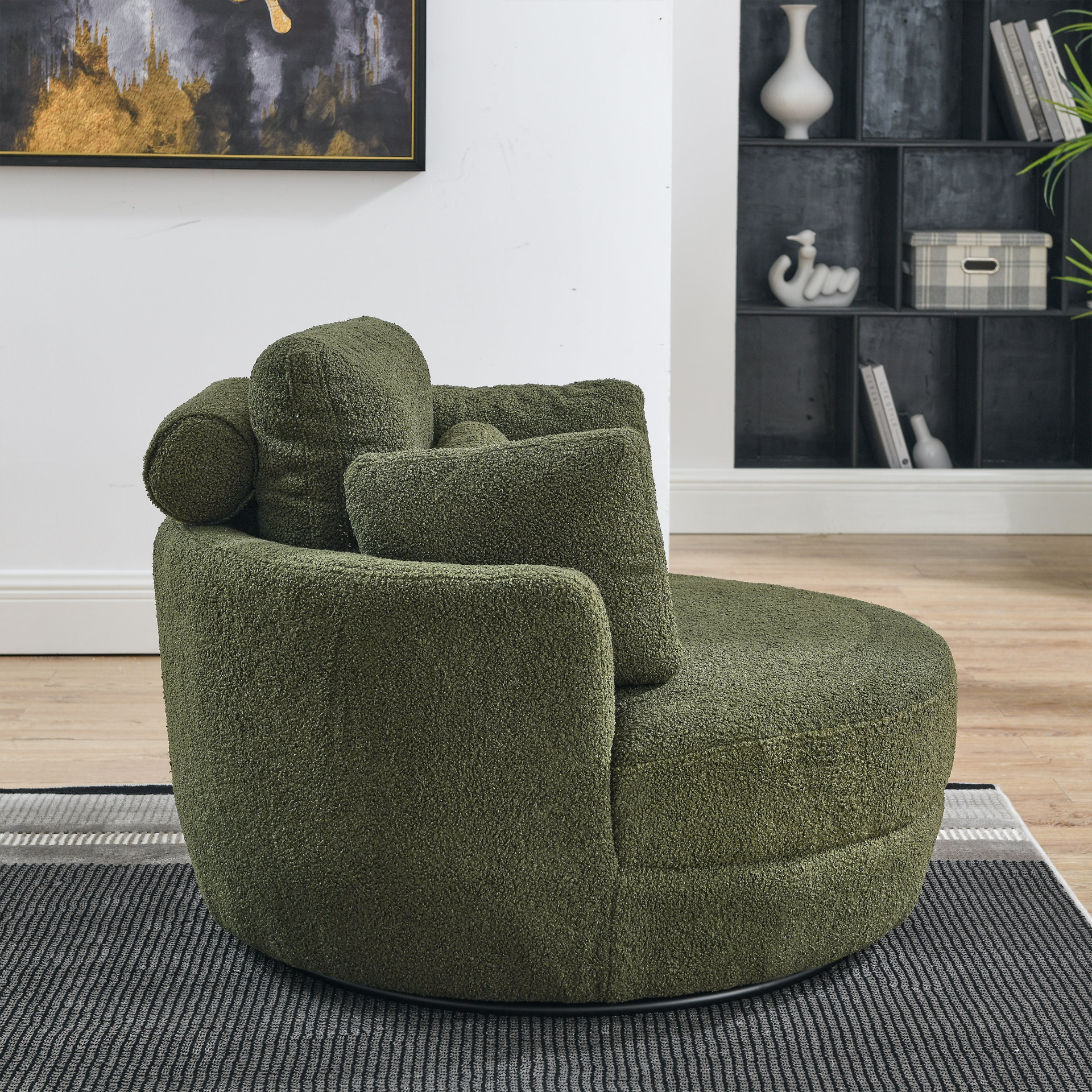 Sofa & Chair sets | Oversized Swivel Chair with moon storage ottoman for Living Room, Modern Accent Round Loveseat Circle Swivel Barrel Chairs for Bedroom Cuddle Sofa Chair Lounger Armchair, 4 Pillows, Teddy Fabric | casafoyer.myshopify.com