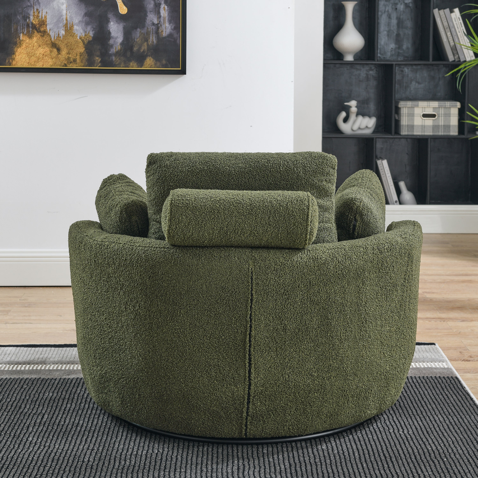 Sofa & Chair sets | Oversized Swivel Chair with moon storage ottoman for Living Room, Modern Accent Round Loveseat Circle Swivel Barrel Chairs for Bedroom Cuddle Sofa Chair Lounger Armchair, 4 Pillows, Teddy Fabric | casafoyer.myshopify.com