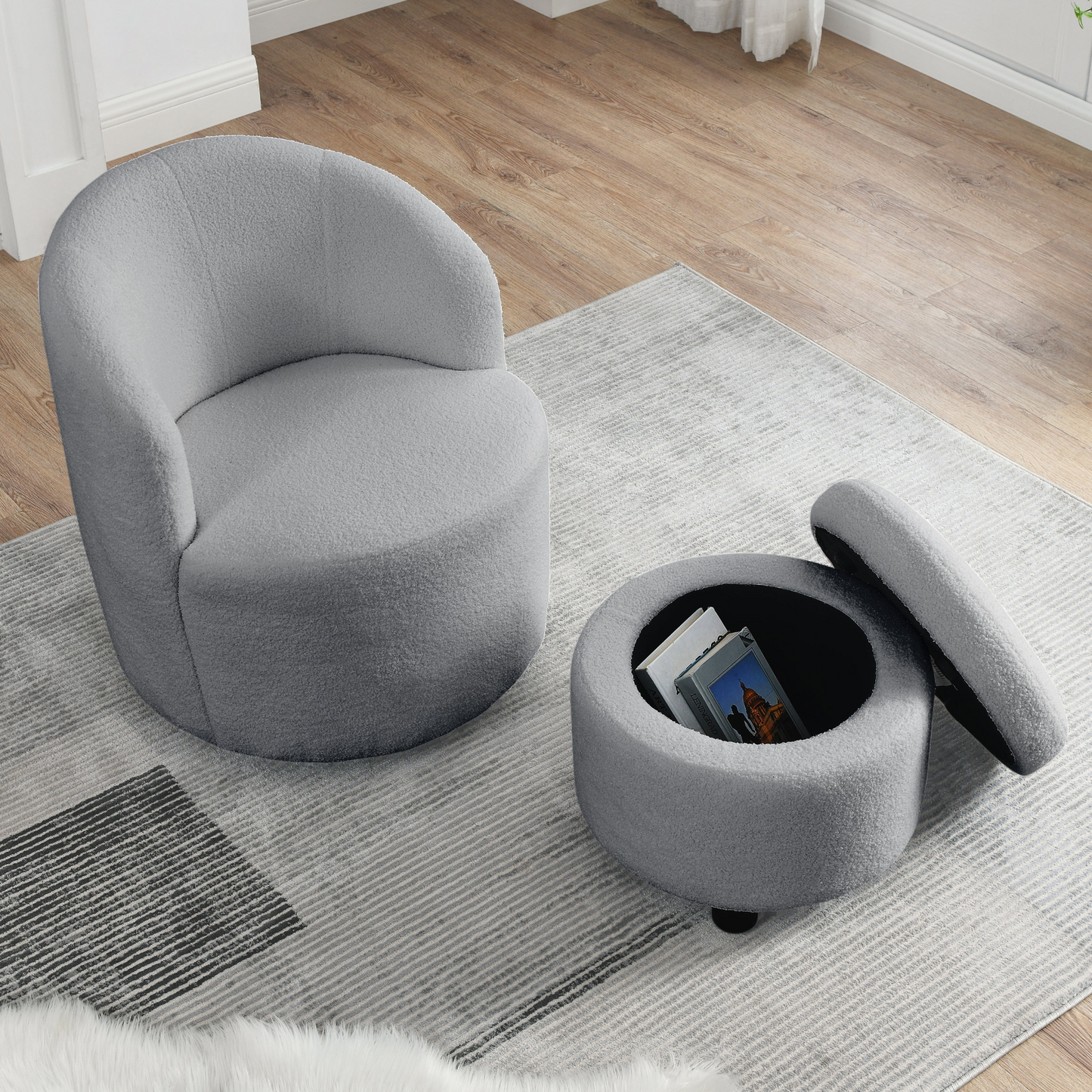 Sofa & Chair sets | Swivel Barrel Chair with Round Storage Ottoman | Upholstered Modern Armchair | casafoyer.myshopify.com