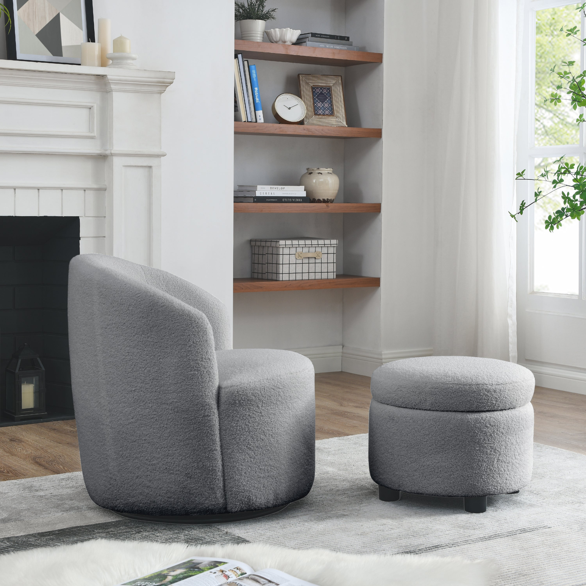 Sofa & Chair sets | Swivel Barrel Chair with Round Storage Ottoman | Upholstered Modern Armchair | casafoyer.myshopify.com