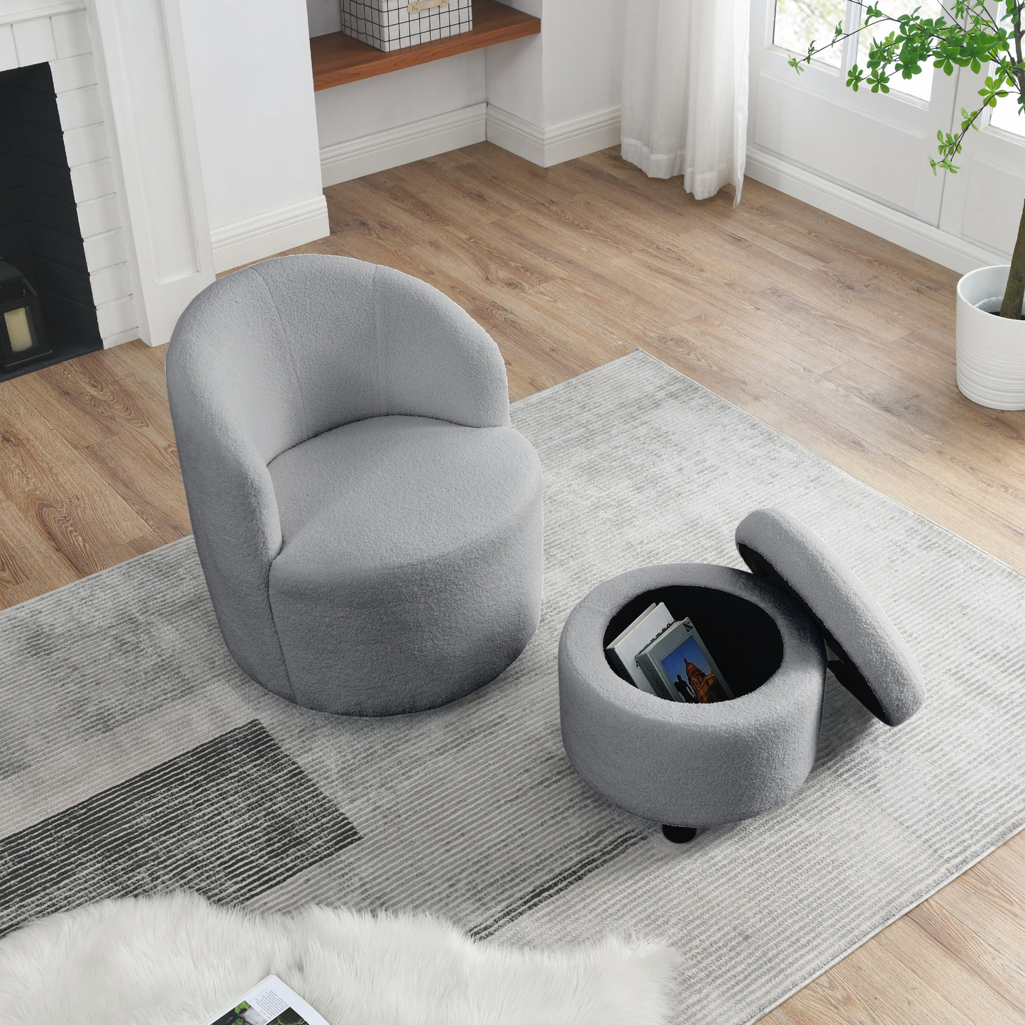 Sofa & Chair sets | Swivel Barrel Chair with Round Storage Ottoman | Upholstered Modern Armchair | casafoyer.myshopify.com