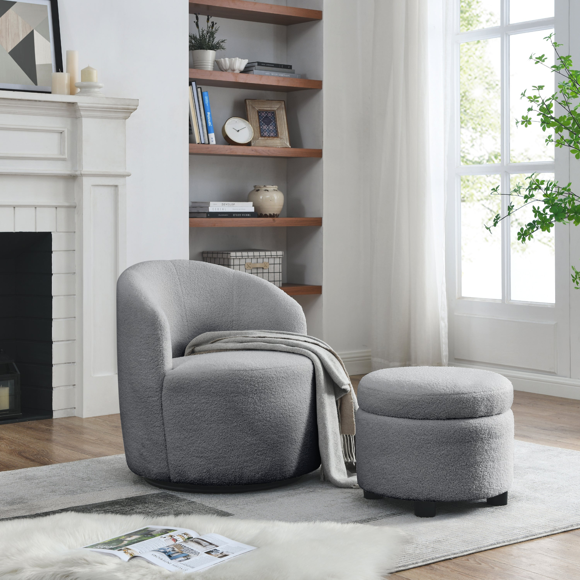 Sofa & Chair sets | Swivel Barrel Chair with Round Storage Ottoman | Upholstered Modern Armchair | casafoyer.myshopify.com