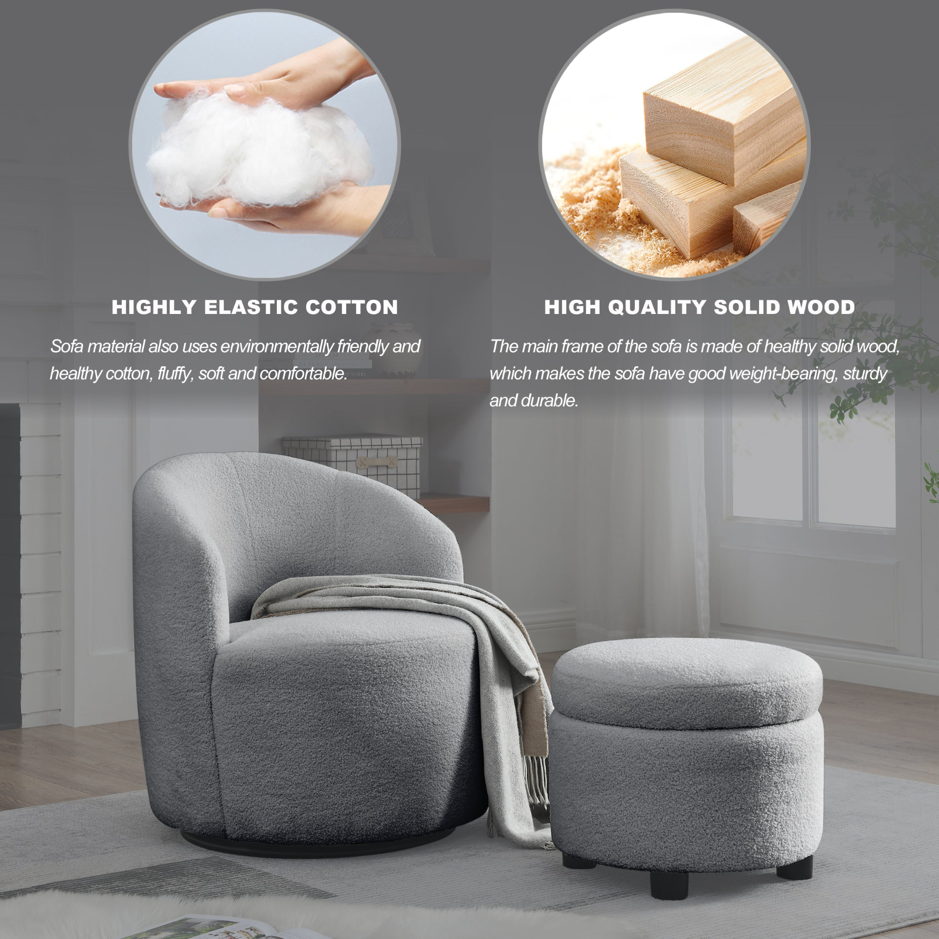 Sofa & Chair sets | Swivel Barrel Chair with Round Storage Ottoman | Upholstered Modern Armchair | casafoyer.myshopify.com