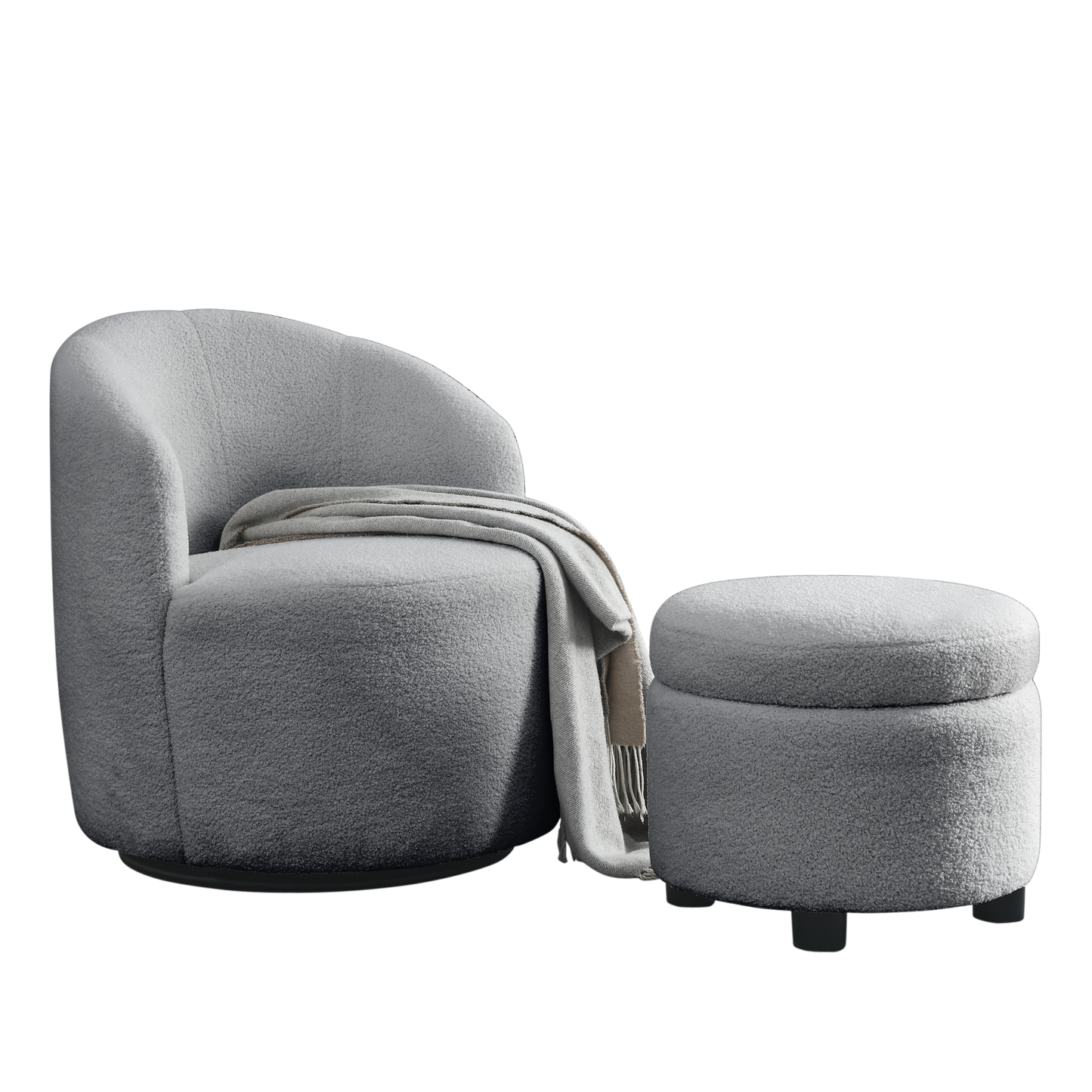 Sofa & Chair sets | Swivel Barrel Chair with Round Storage Ottoman | Upholstered Modern Armchair | casafoyer.myshopify.com