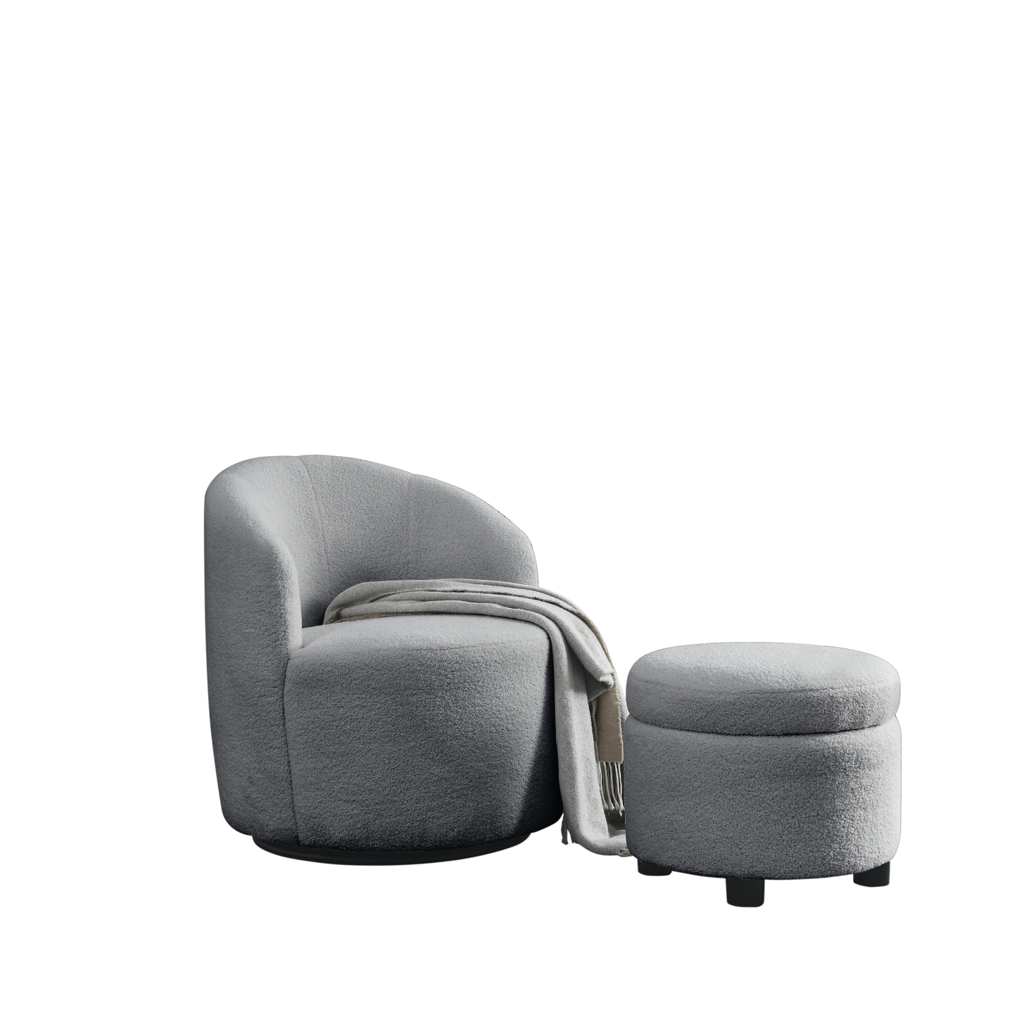 Sofa & Chair sets | Swivel Barrel Chair with Round Storage Ottoman | Upholstered Modern Armchair | casafoyer.myshopify.com